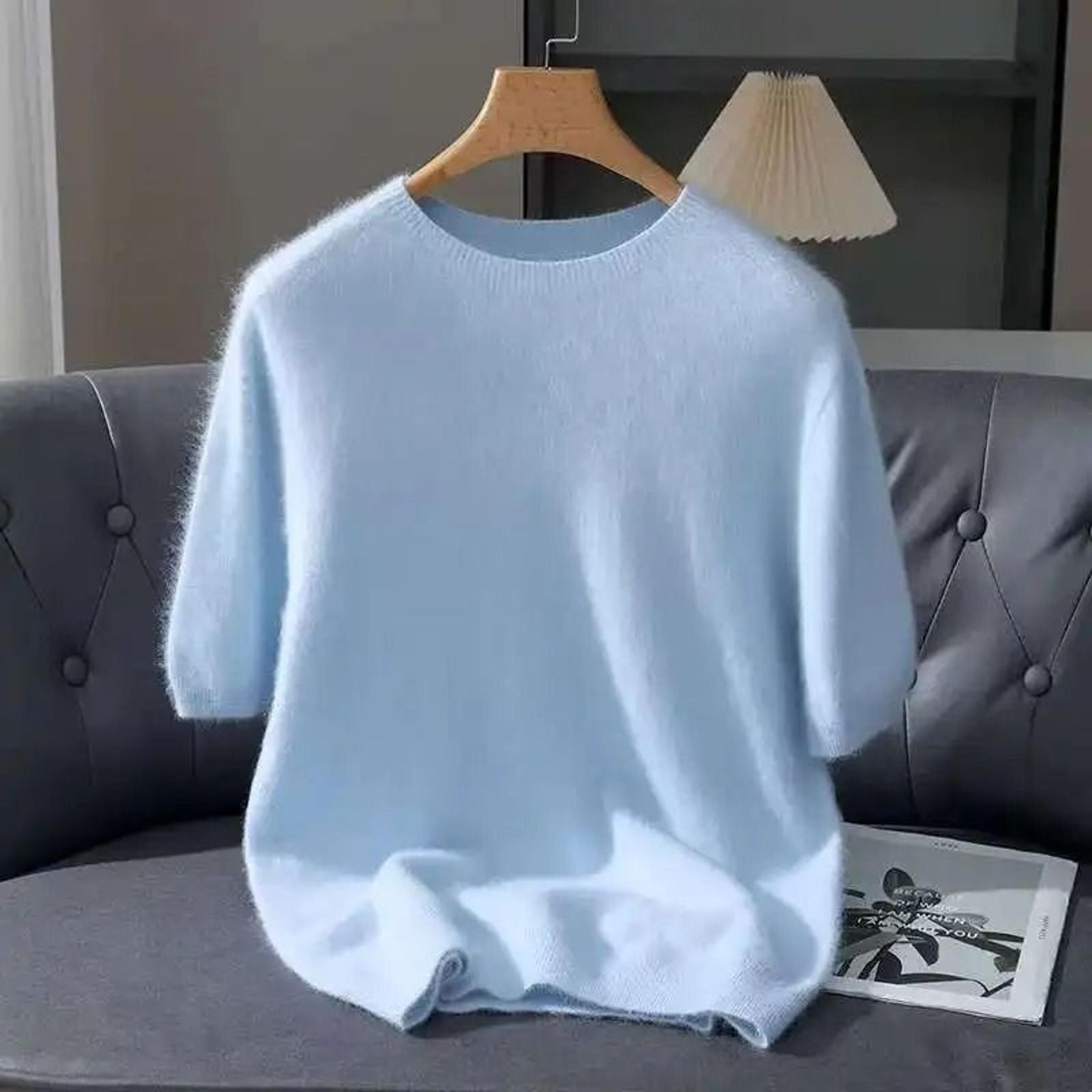 Mink Cashmere Knit Short Sleeve Sweater For Men 7