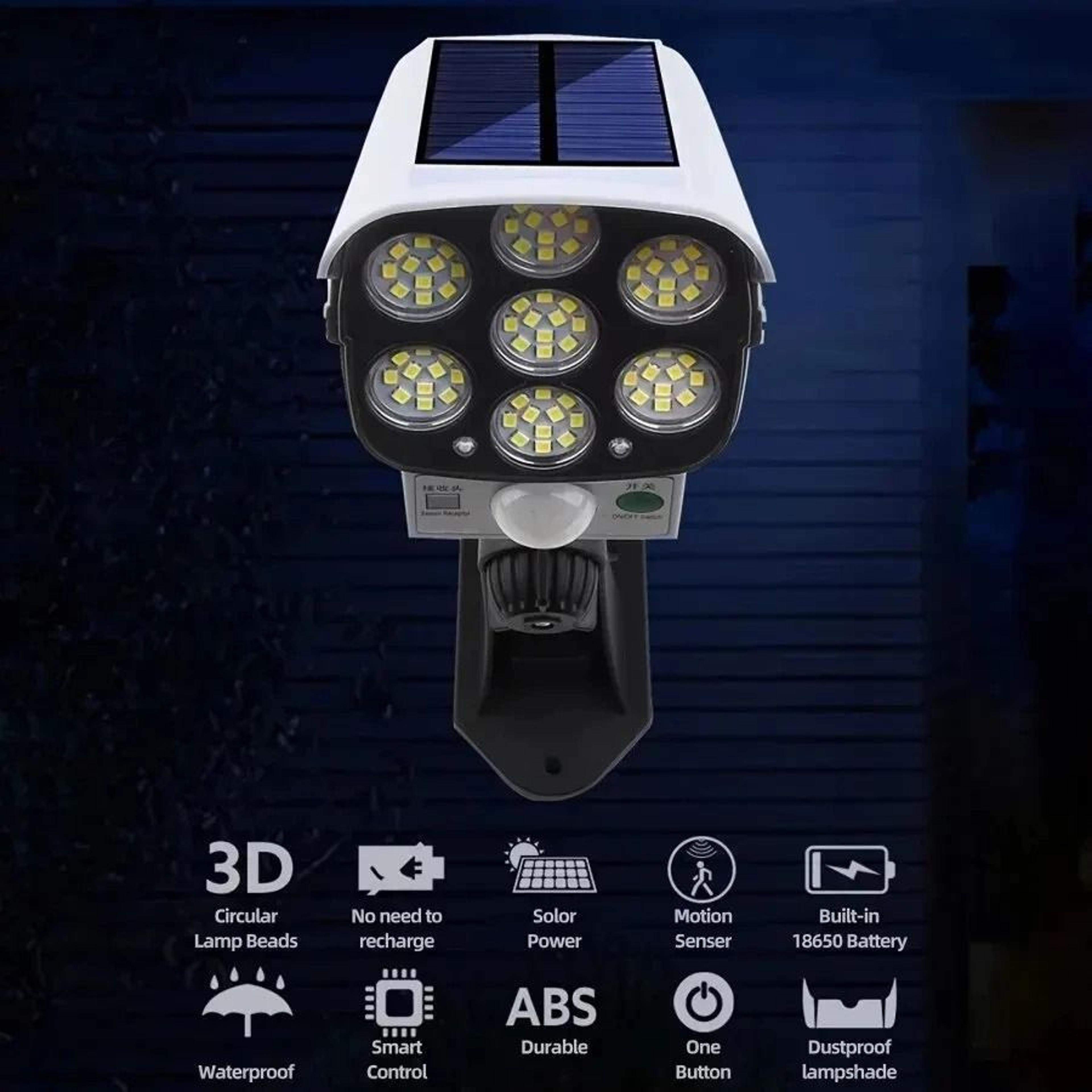 LED Outdoor Motion Sensor Solar Flood Light With Dummy Security Camera Design 3