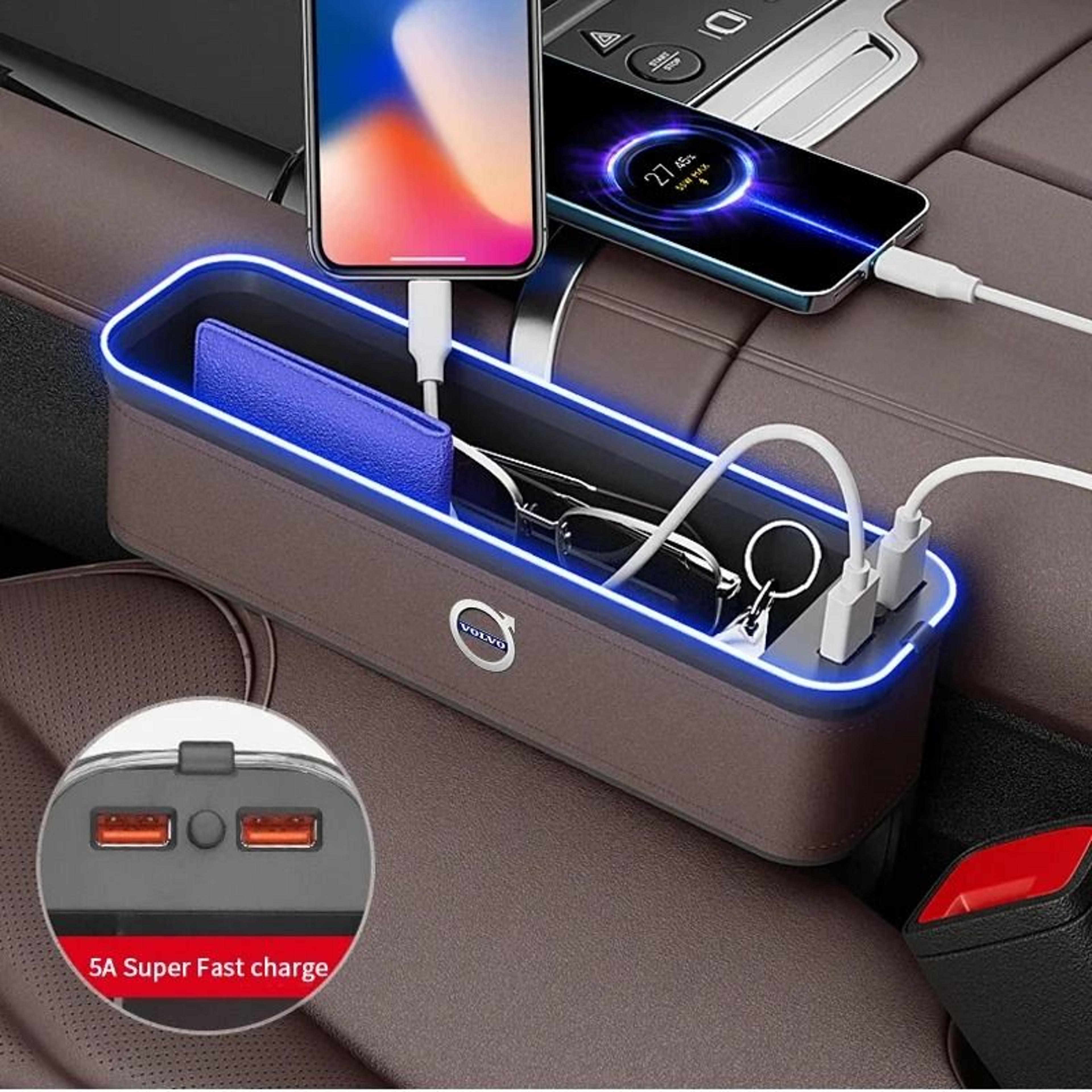Volvo Seat Crevice Storage Box USB Charging Gap Slot Organizer 3