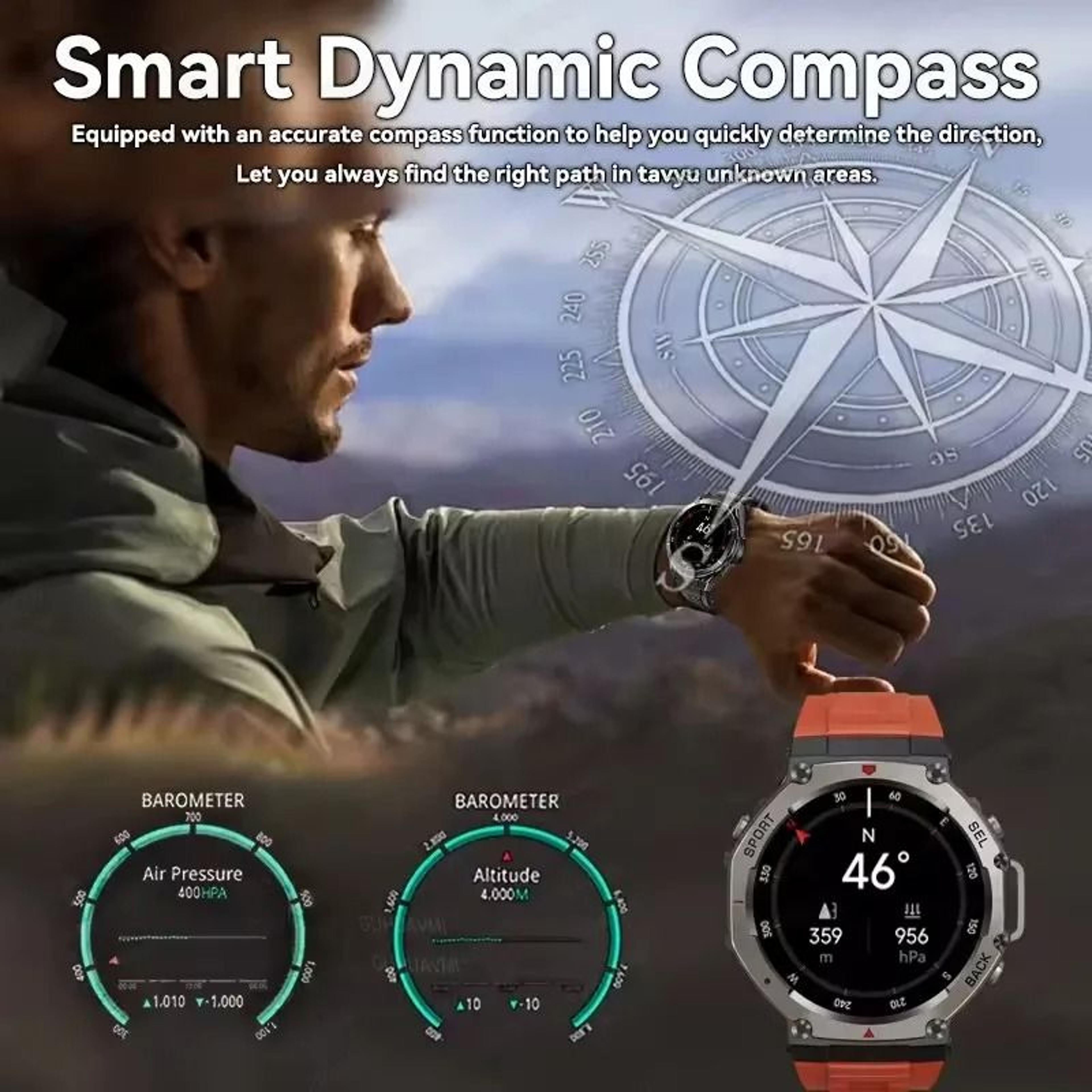 2025 Military Bluetooth Call Smart Watch Builtin GPS Compass Barometric Altimeter 10ATM Waterproof 4