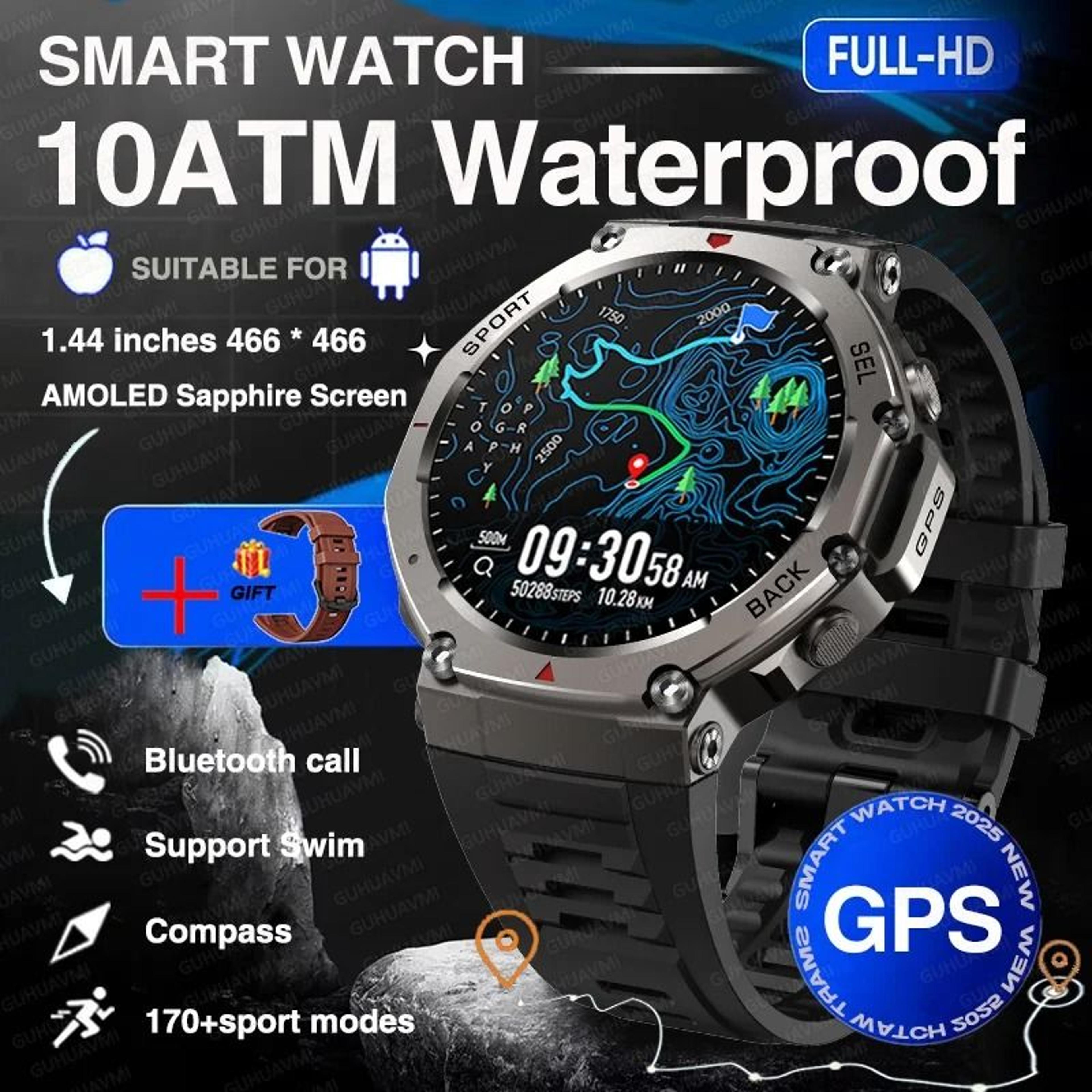 2025 Military Bluetooth Call Smart Watch Builtin GPS Compass Barometric Altimeter 10ATM Waterproof 8