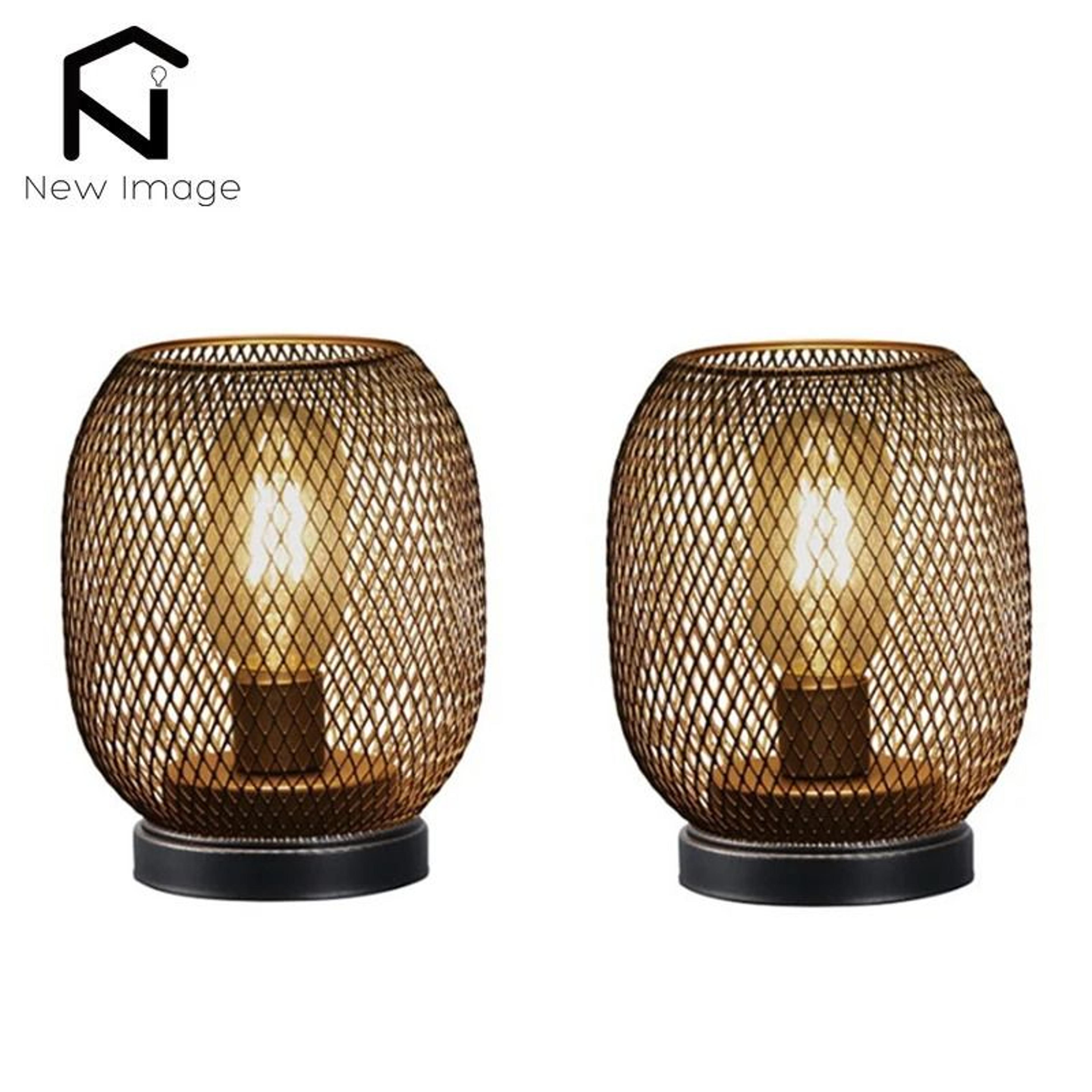 Metal Cage Table Lamp Round Shaped LED Lantern Battery Powered Cordless 5