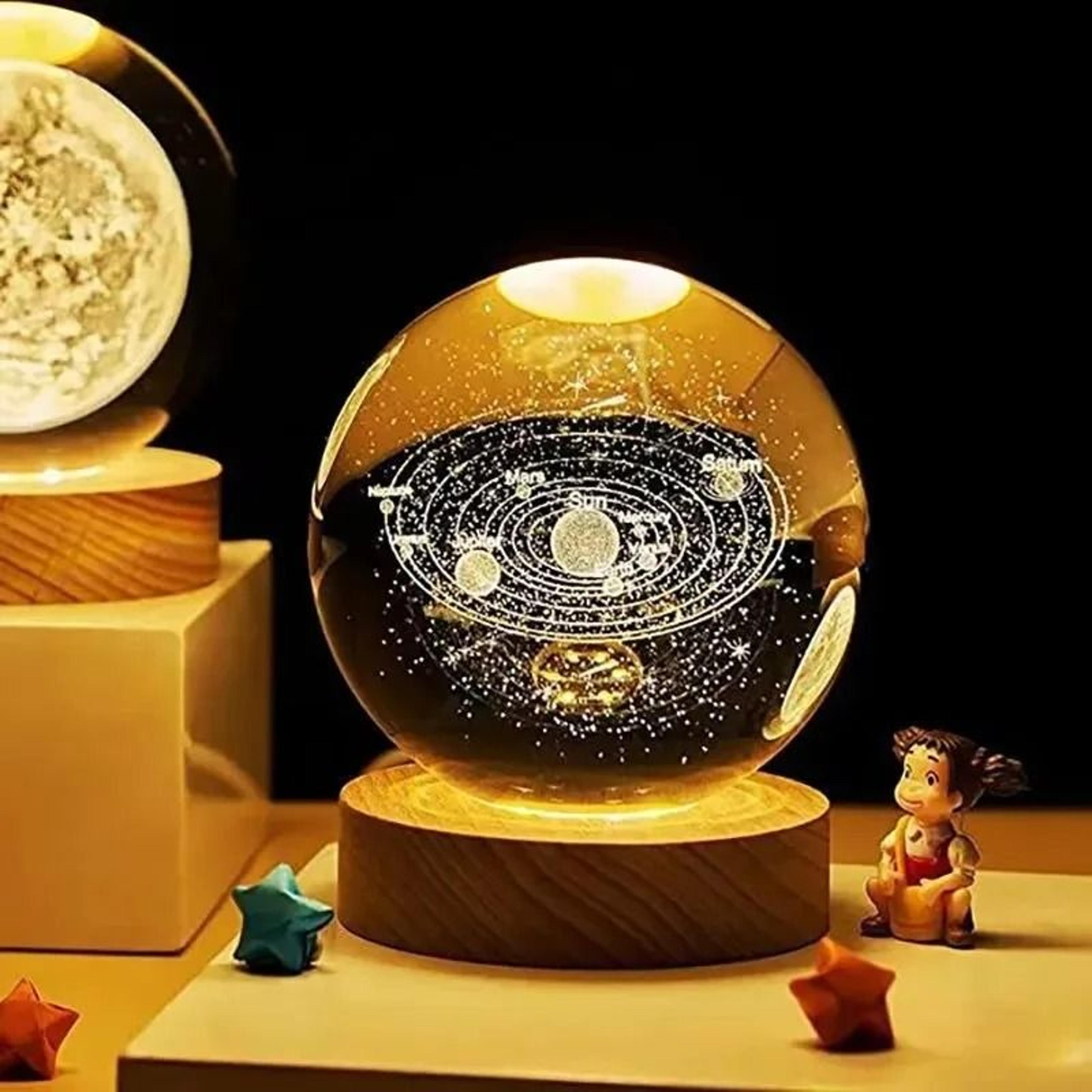 3D Crystal Planet Night Light Laser Engraved Solar System Globe 3