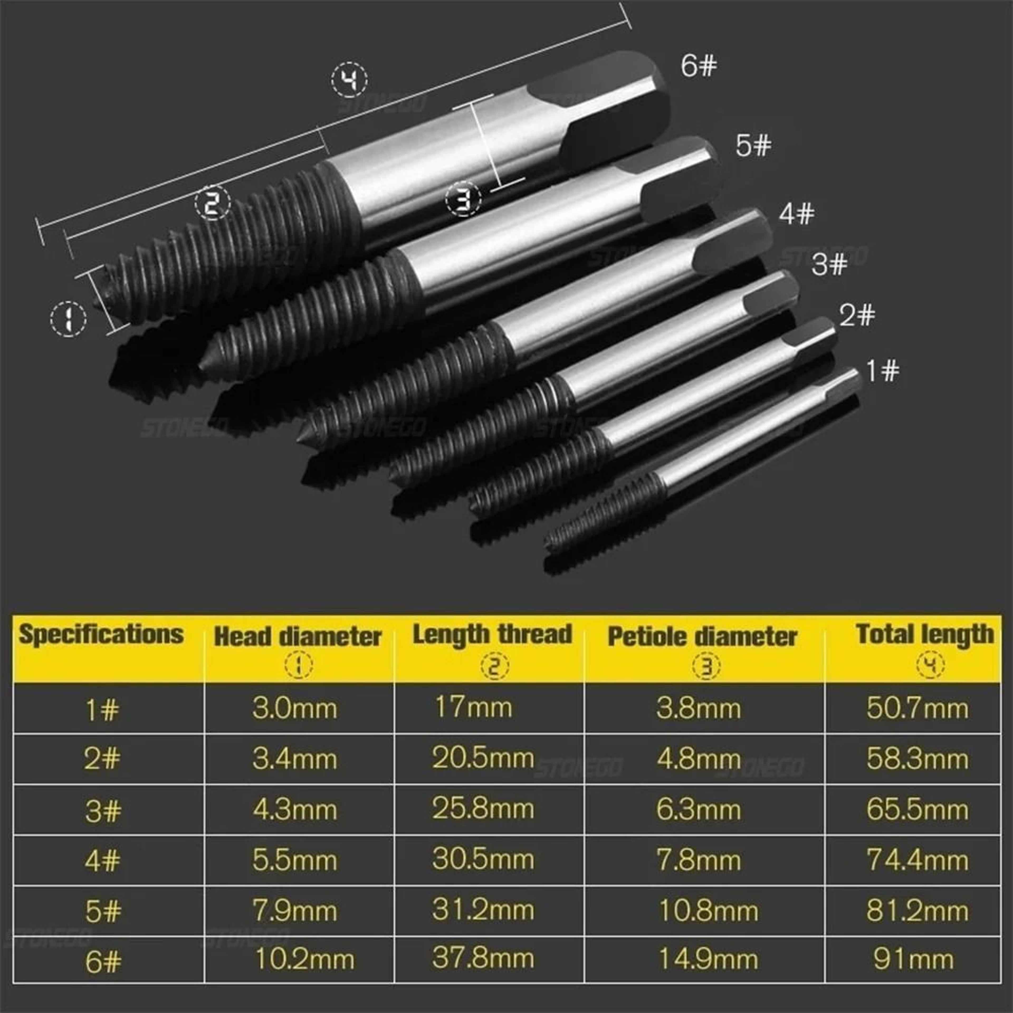 STONEGO Screw Extractor Drill Bit Set Carbon Steel Double Sided Broken Screw Removal Kit 1