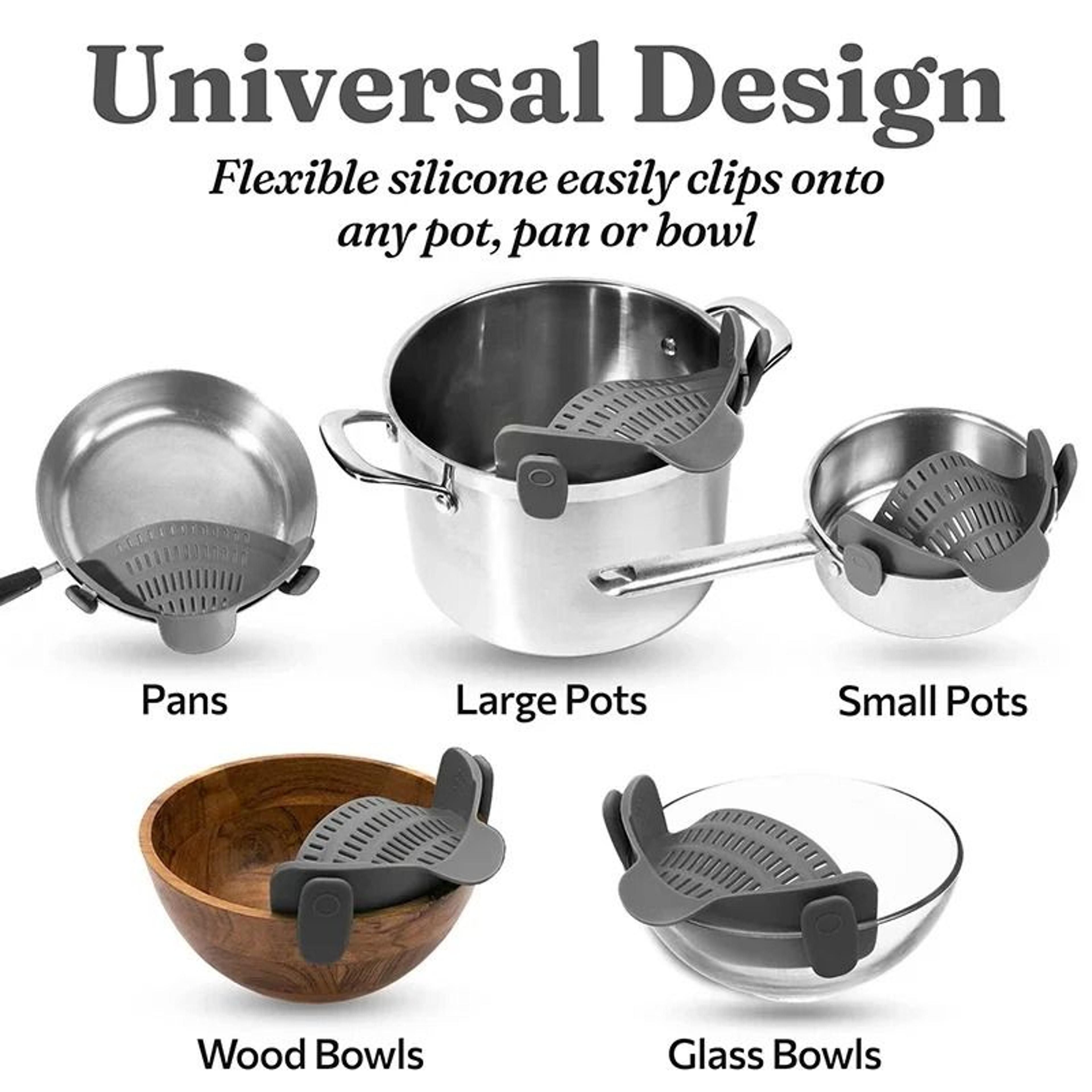 Universal Silicone Clip On Pan Pot Strainer For Pasta Fruit And Vegetables 4