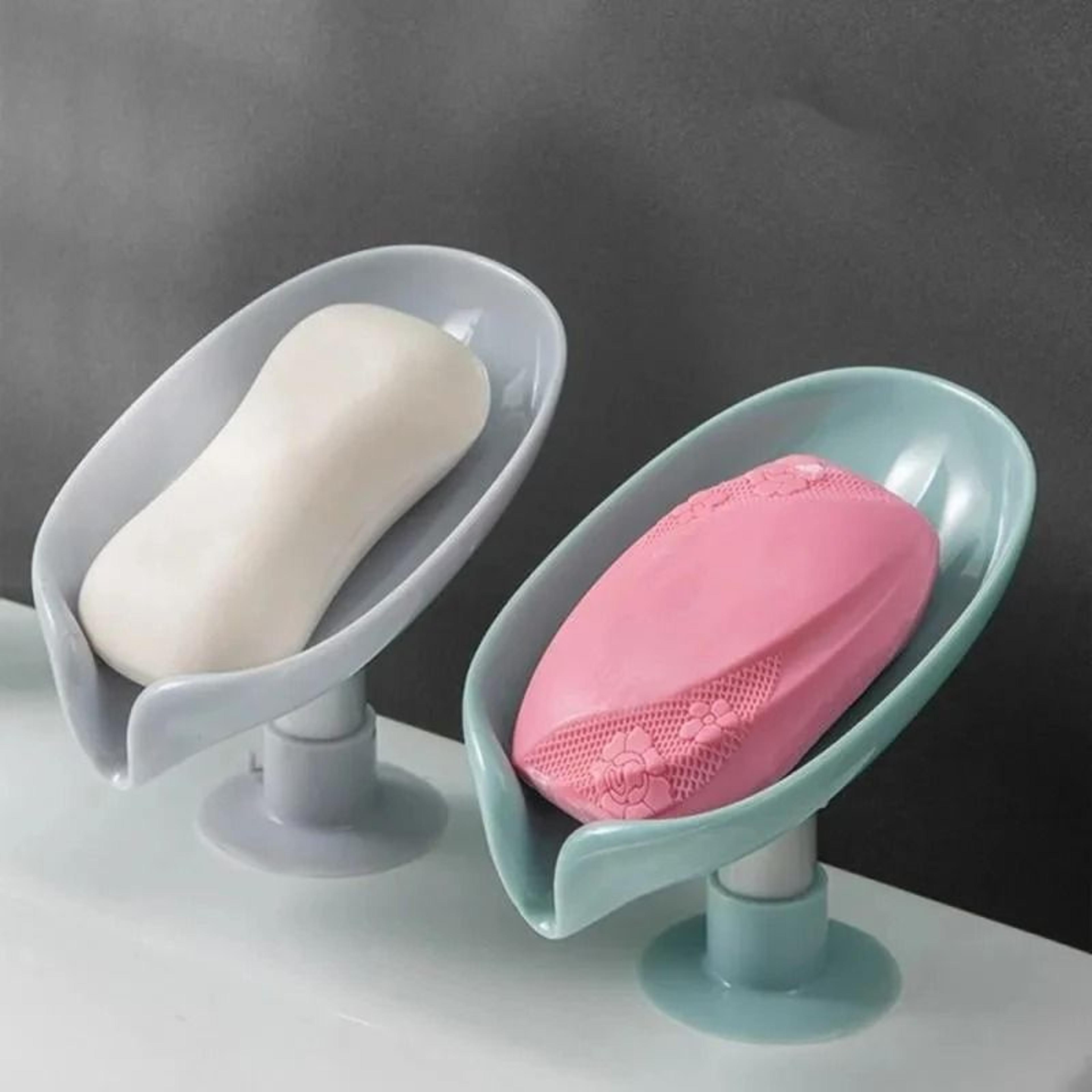 Leaf Shape Soap Holder With Suction Cup Sponge Dish Rack 0