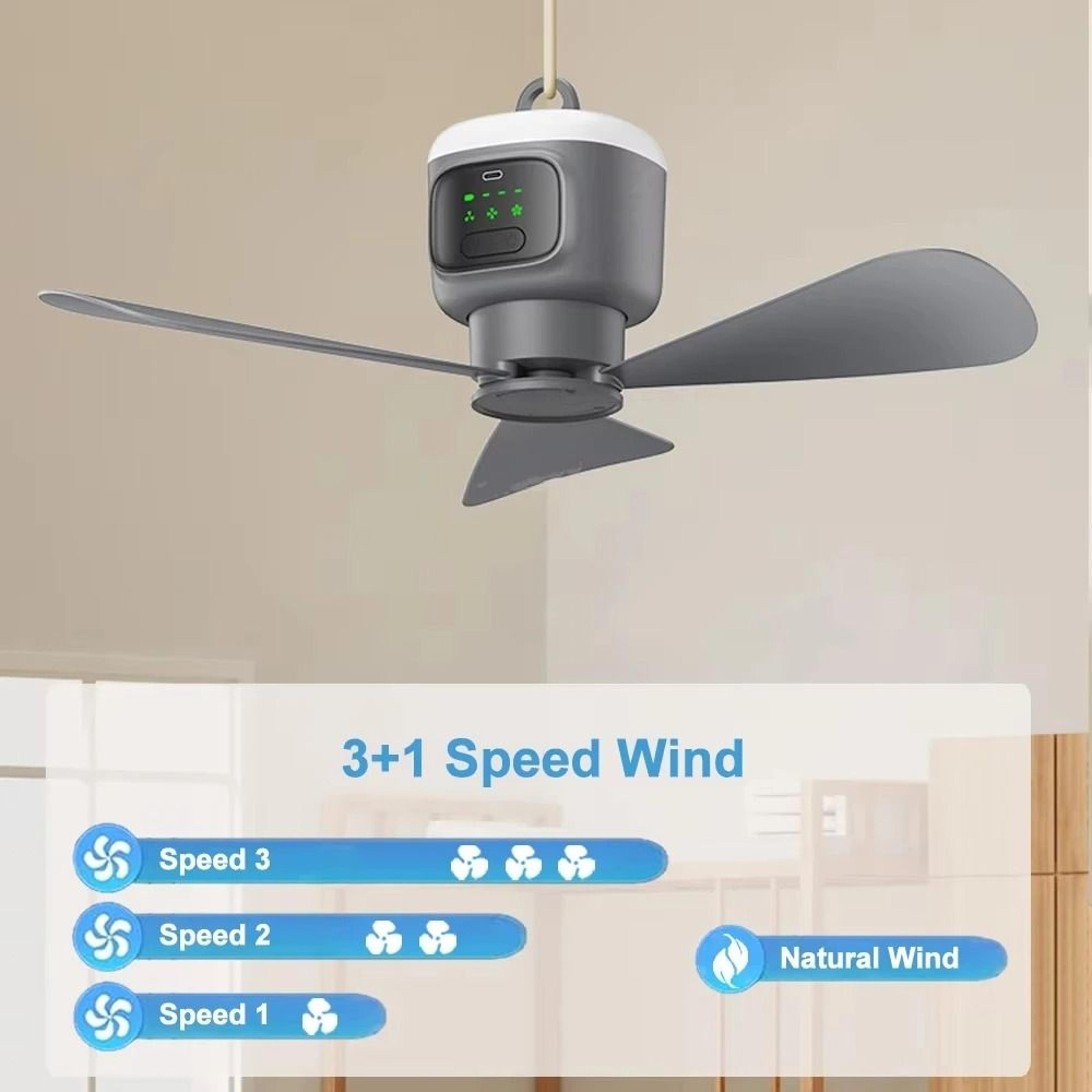 Portable Ceiling Fan 12000mAh Rechargeable Camping Fan With Remote Control And LED Light 4