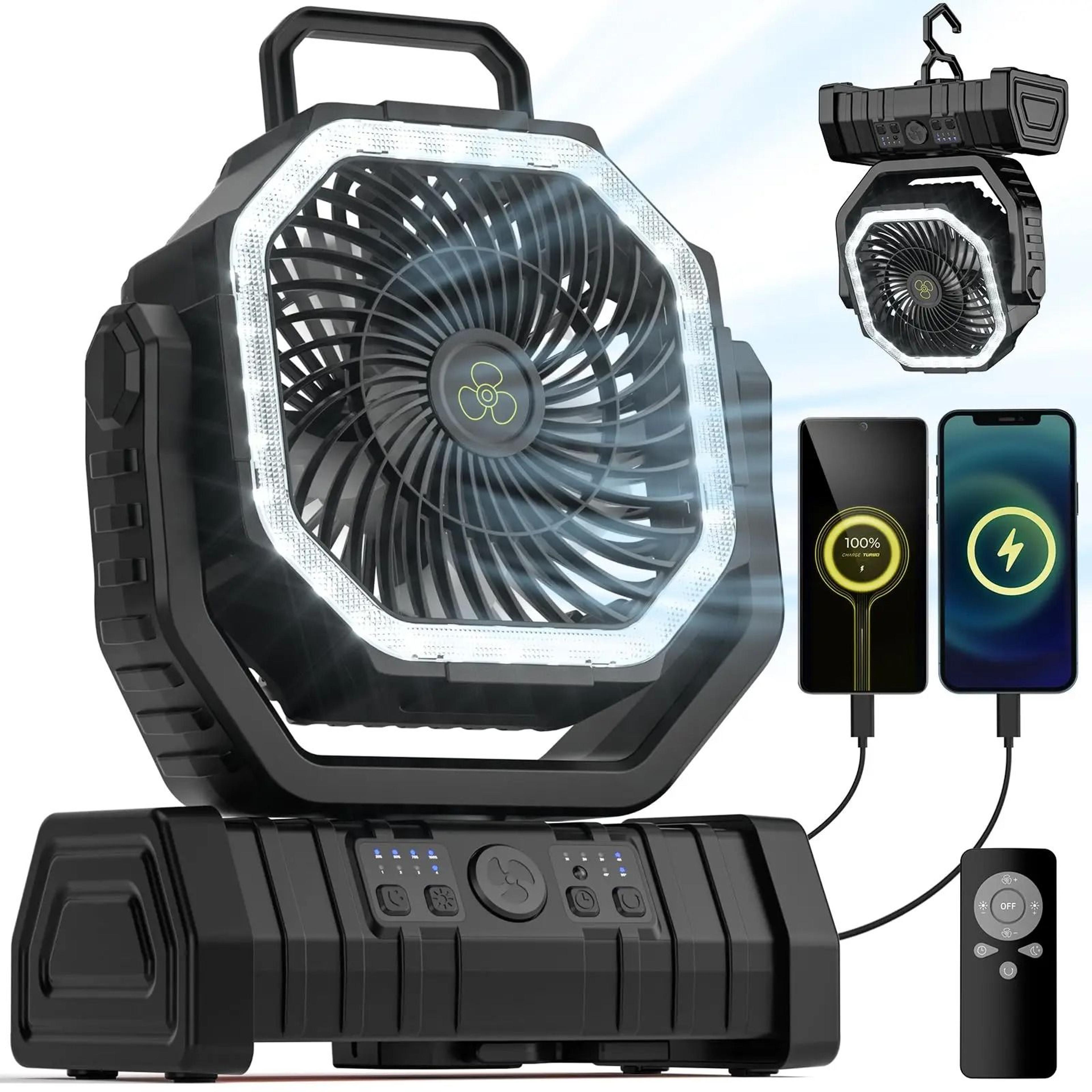 Camping Fan 20000mAh Rechargeable Fan With LED Light And Hanging Hook 4 Speeds 7