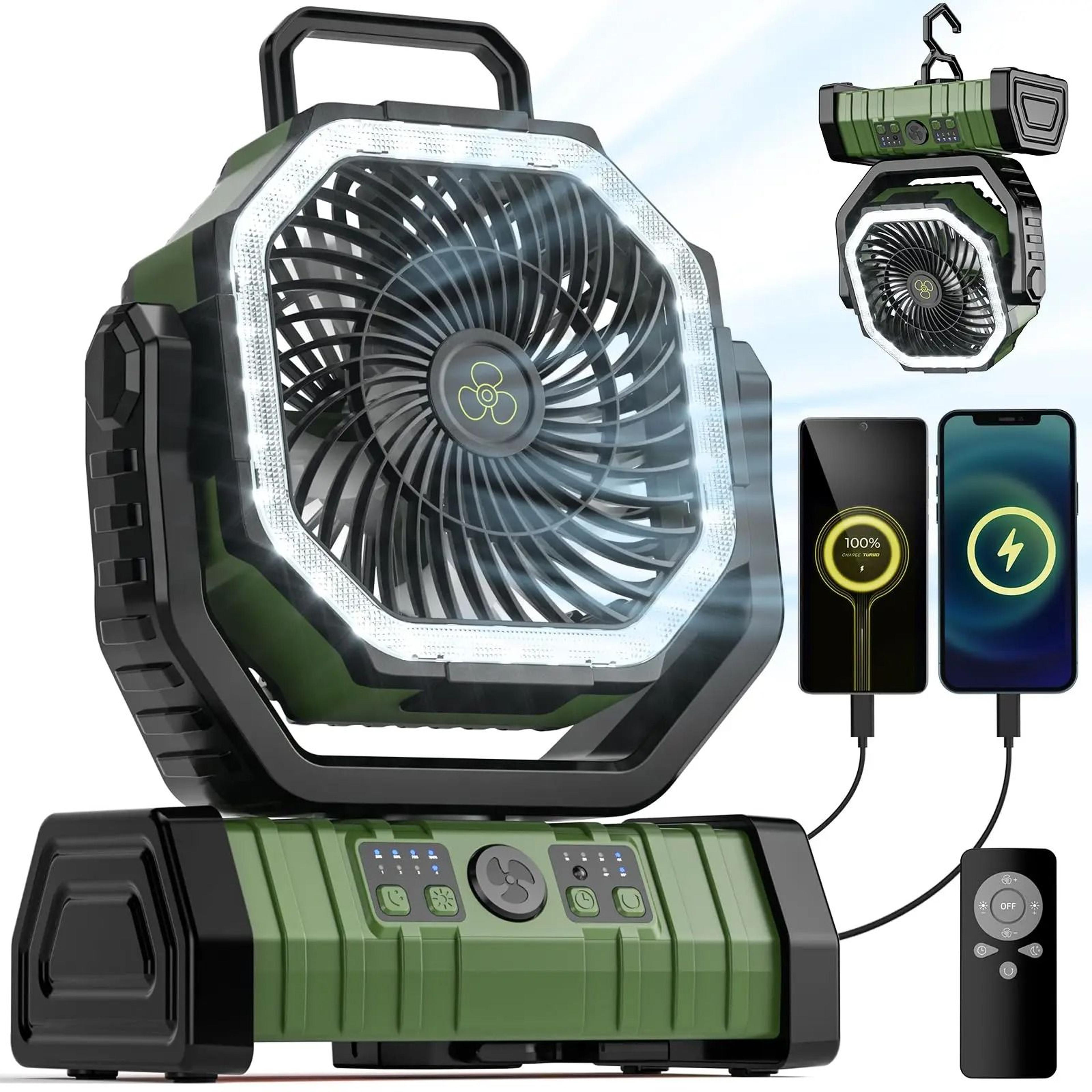 Camping Fan 20000mAh Rechargeable Fan With LED Light And Hanging Hook 4 Speeds 8