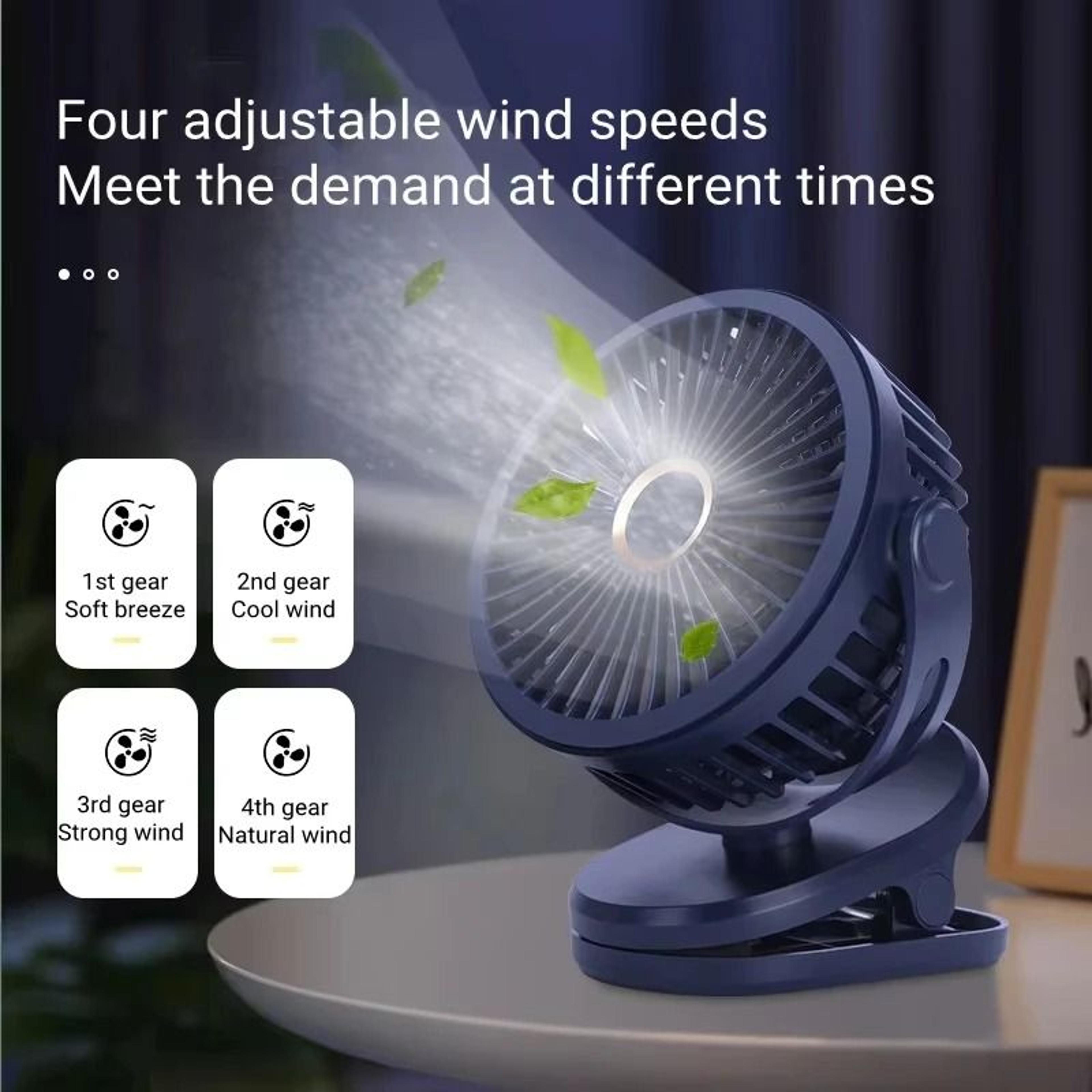 Portable USB Table Clip Fan 10000mAh Rechargeable Mini Desk Stand Fan 4