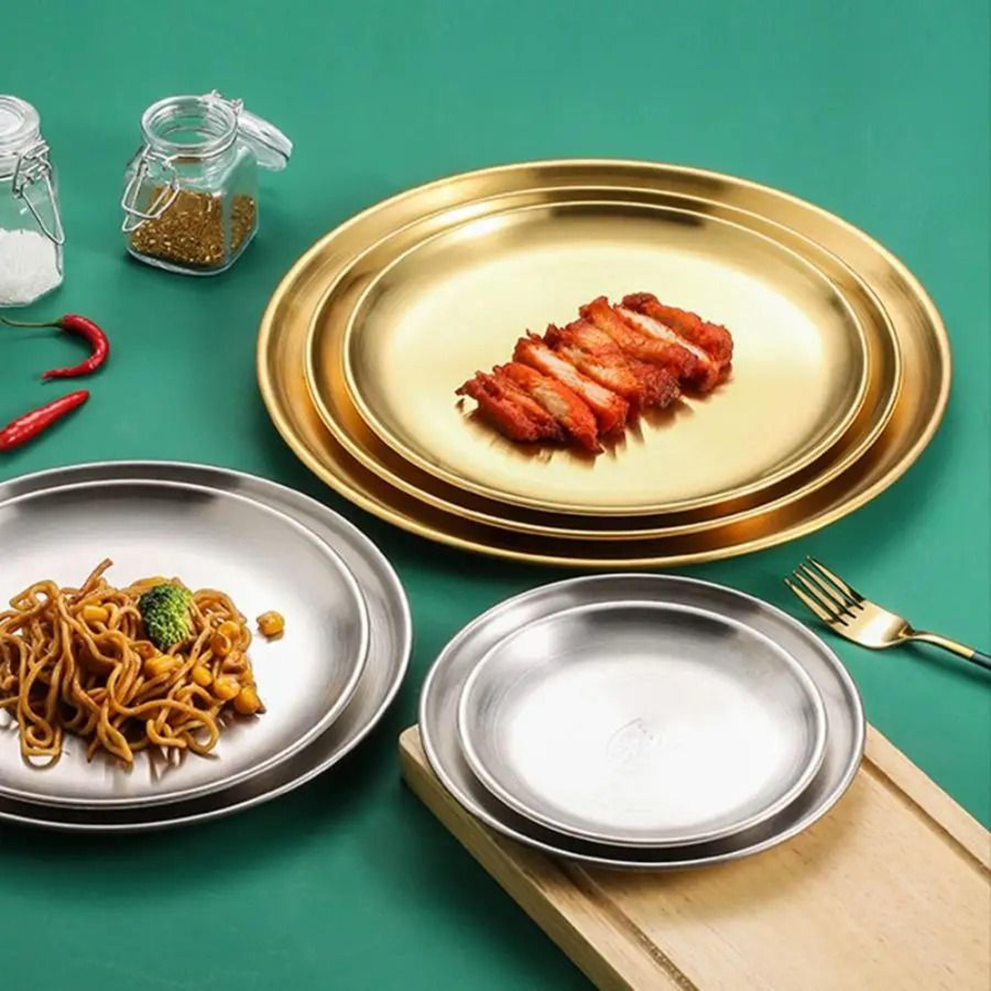 Stainless Steel Circular Barbecue Plate Dining Tray Steak Plate 4