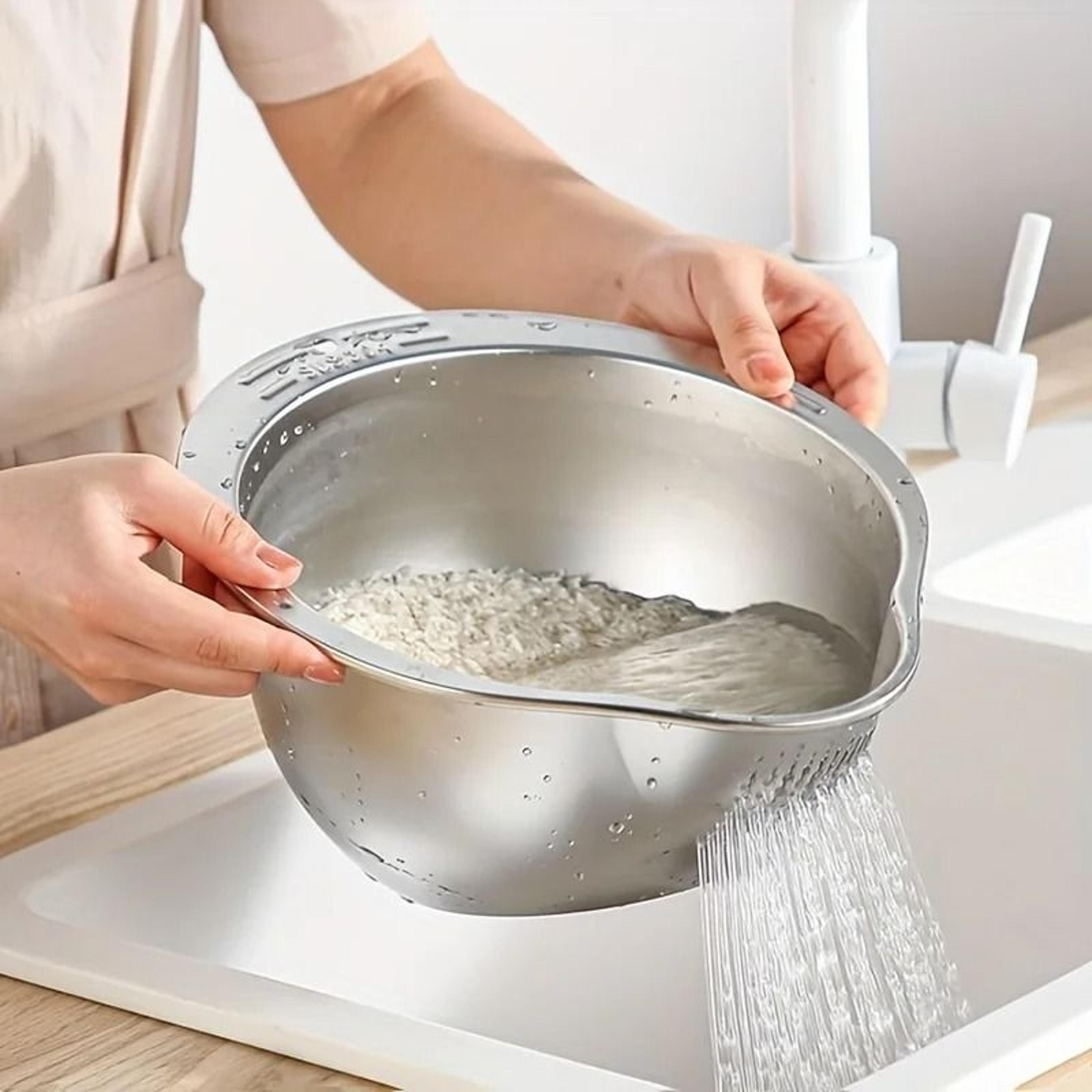 Stainless Steel Rice Washing Bowl And Strainer For Fruits And Vegetables 6