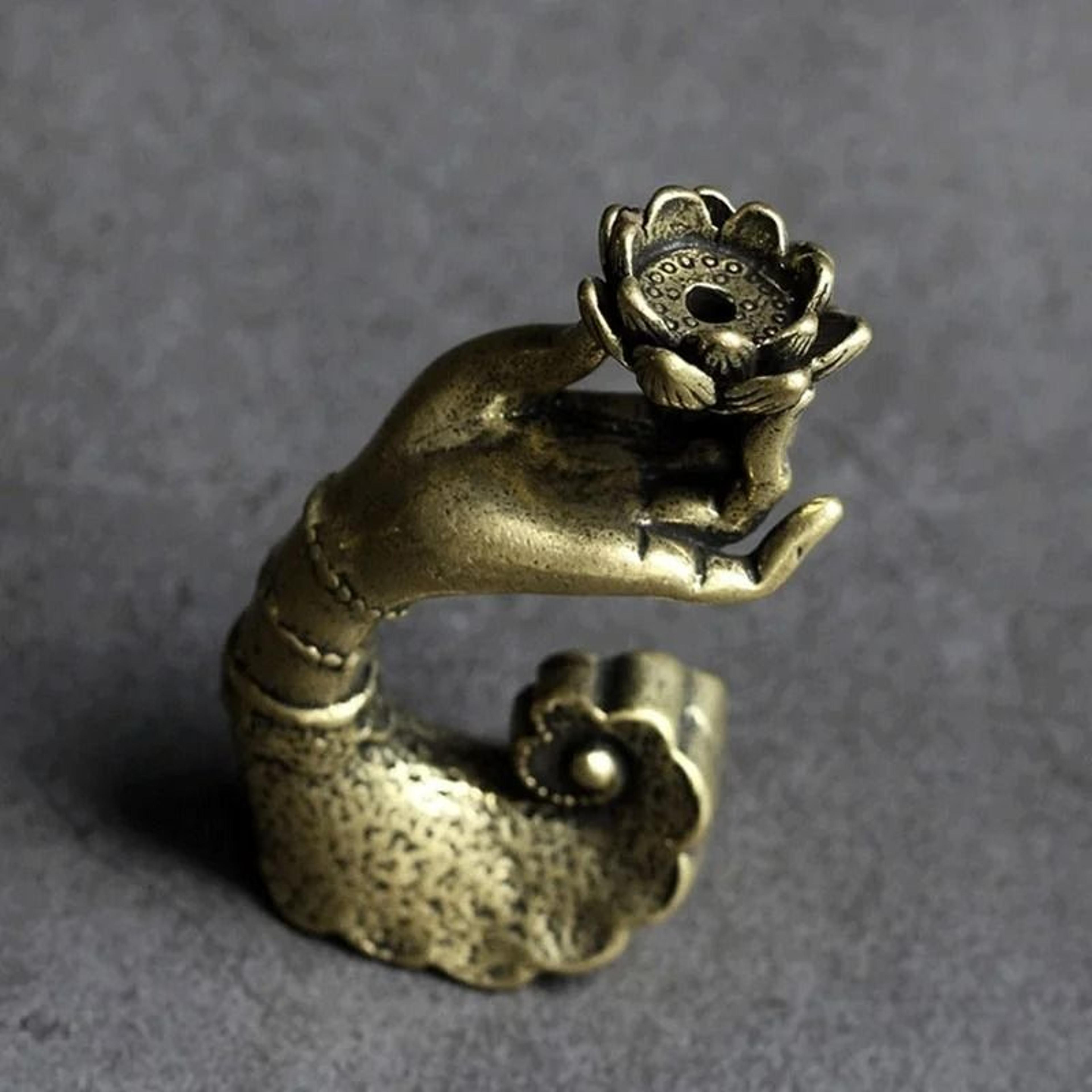 Copper Hand Lotus Backflow Incense Burner Aromatherapy Holder 1
