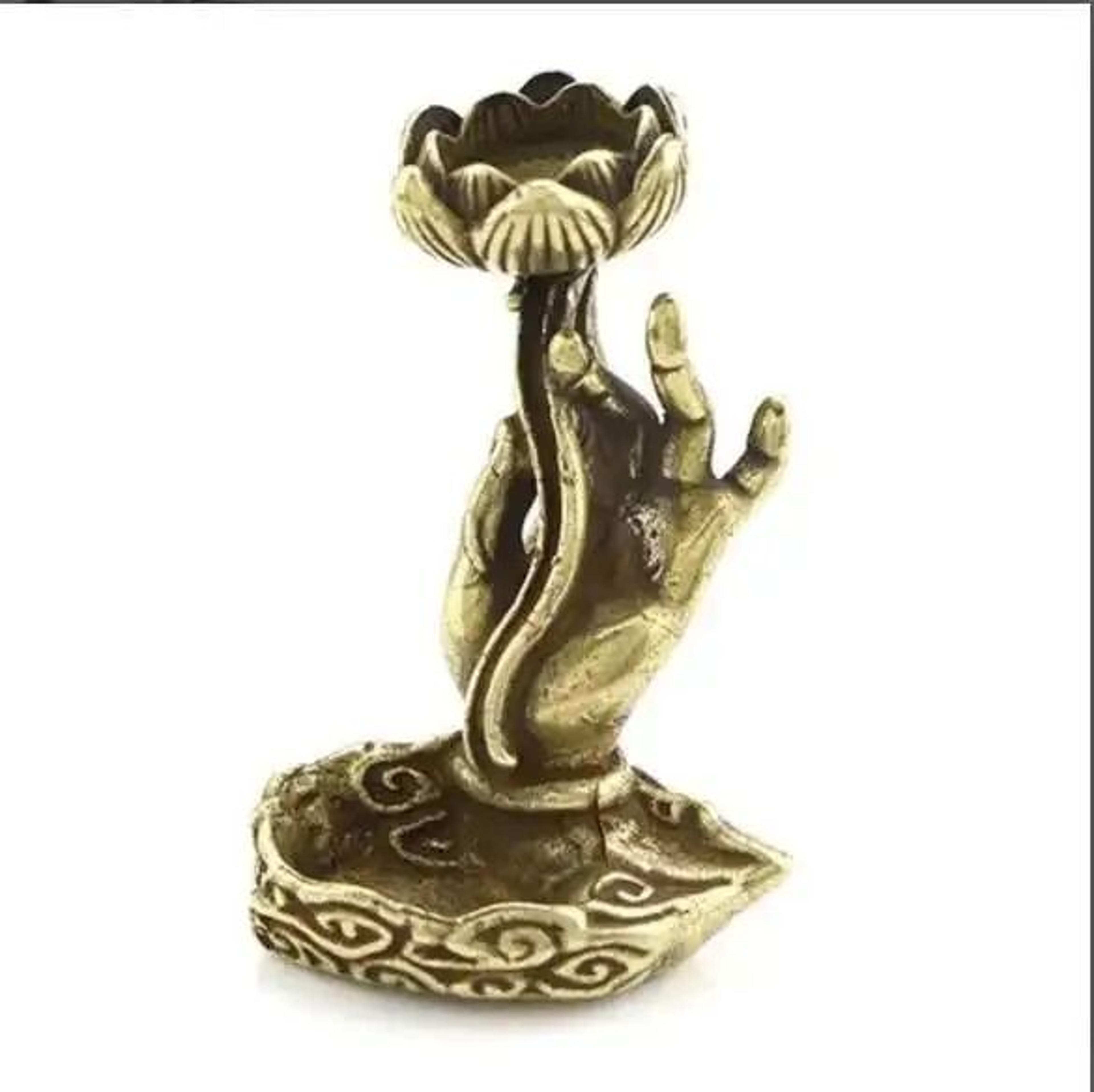 Copper Hand Lotus Backflow Incense Burner Aromatherapy Holder 6