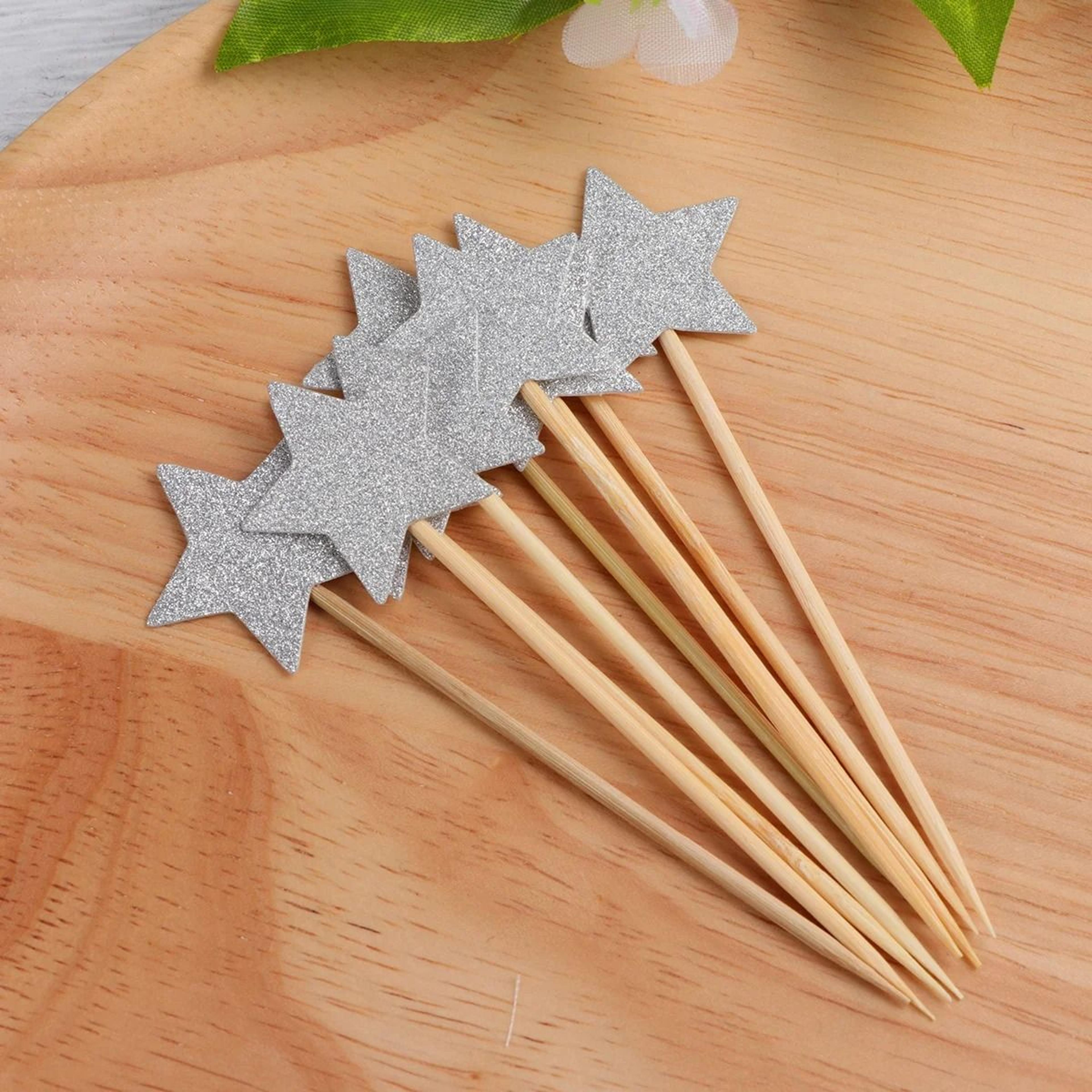 Star Glitter Cake Insert Topper Kit 50 Pieces Gold  Silver 2