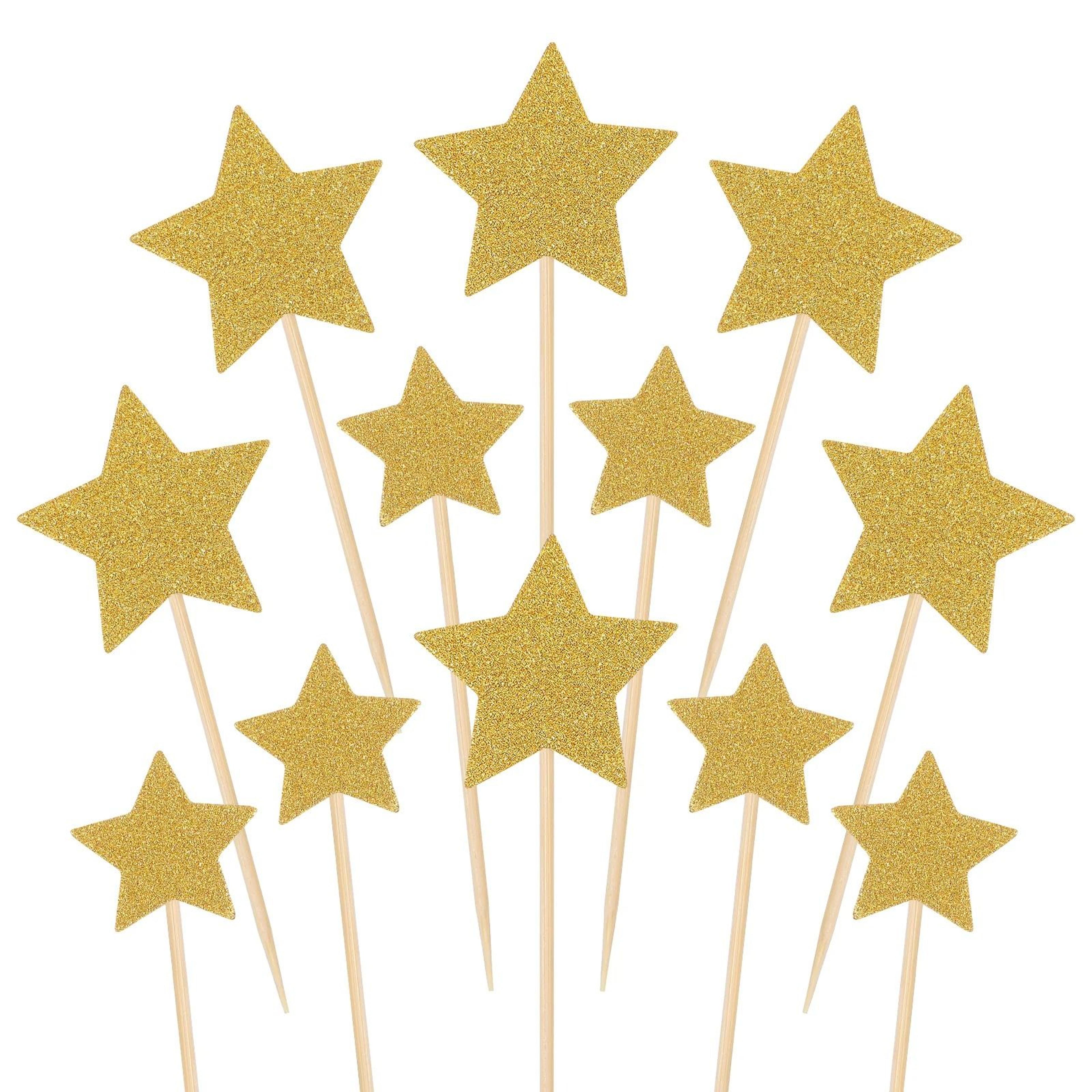 Star Glitter Cake Insert Topper Kit 50 Pieces Gold  Silver 7