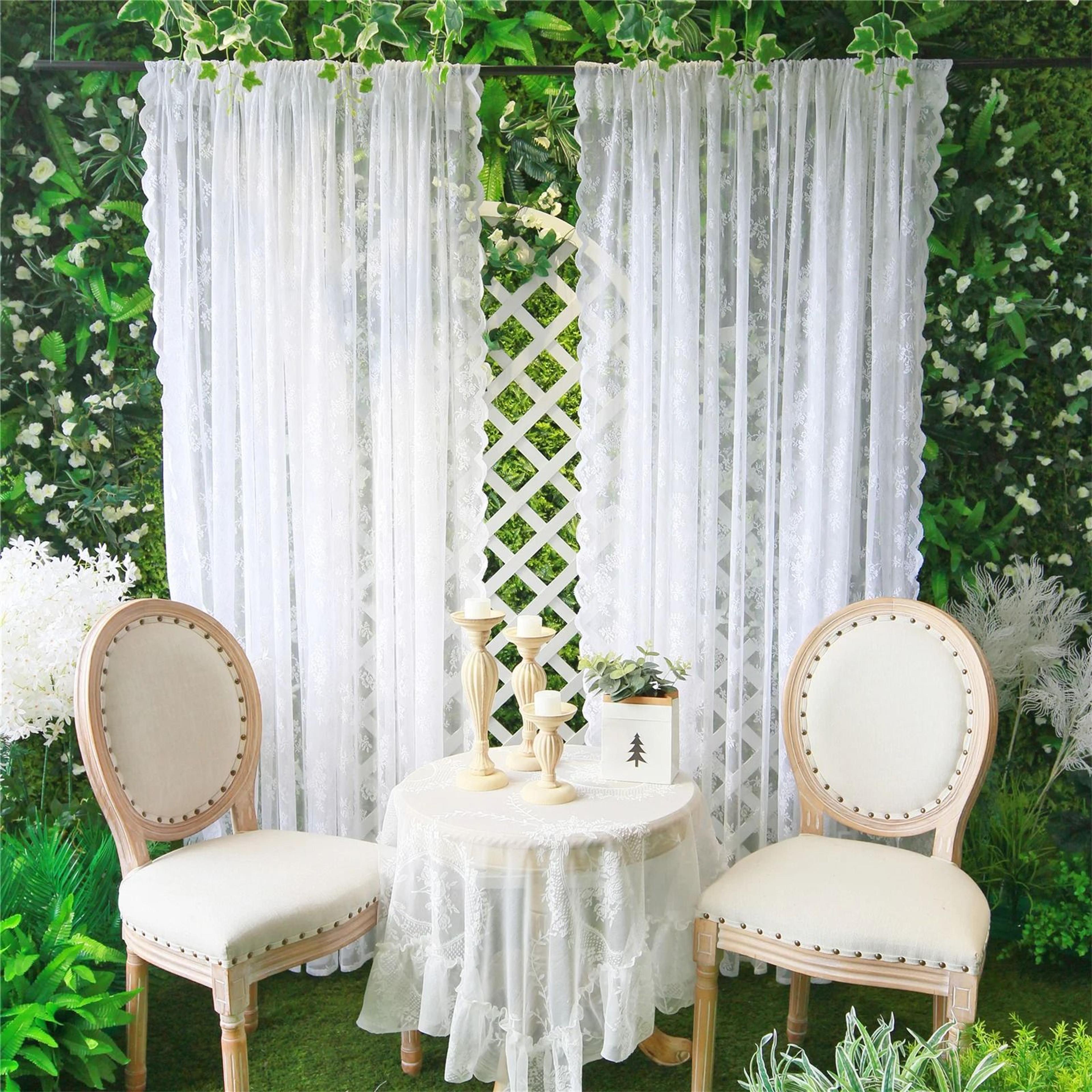 White Floral Lace Sheer Rod Pocket Curtain Panel 3