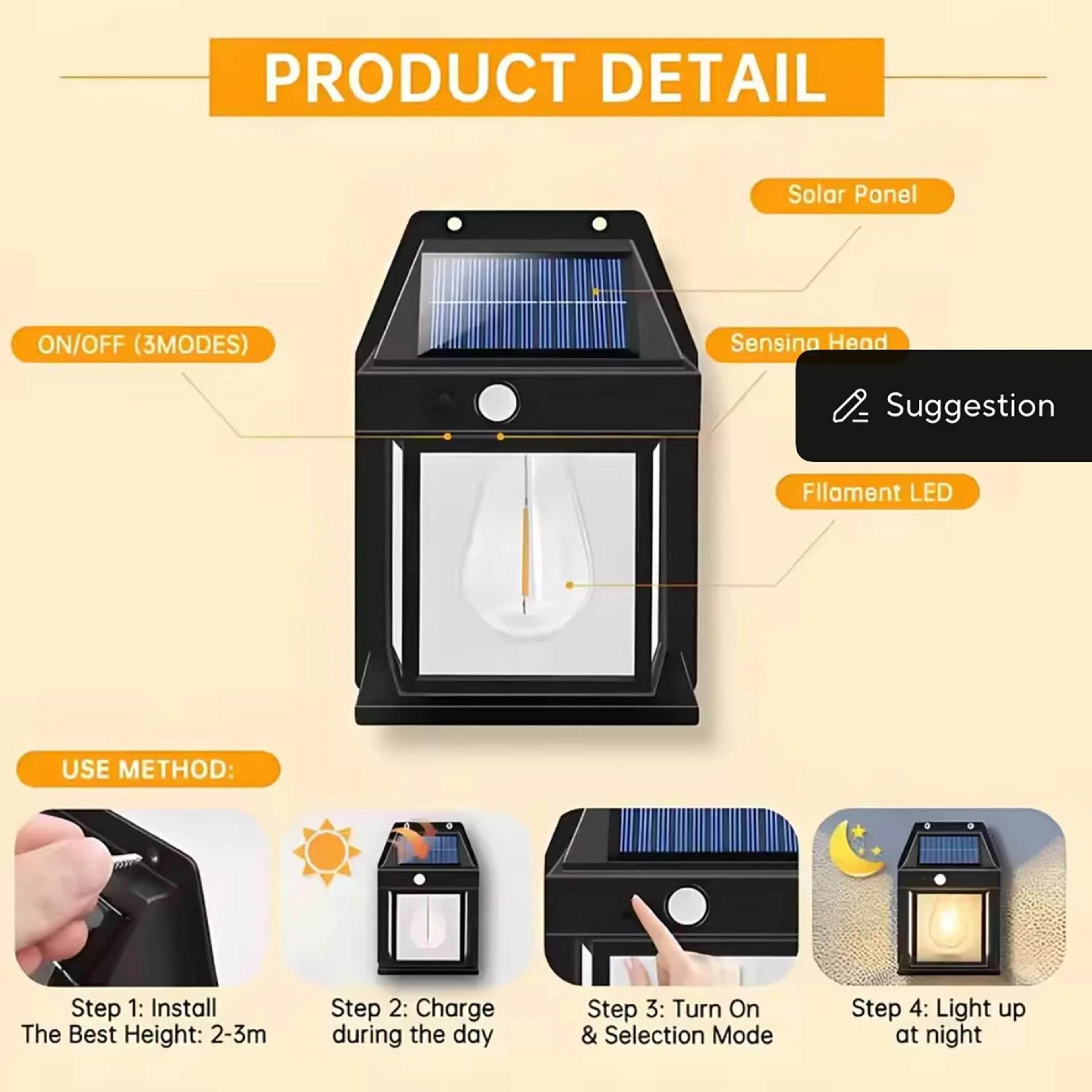 Outdoor Solar Wall Lamp Waterproof Tungsten Filament Garden Wall Light 4