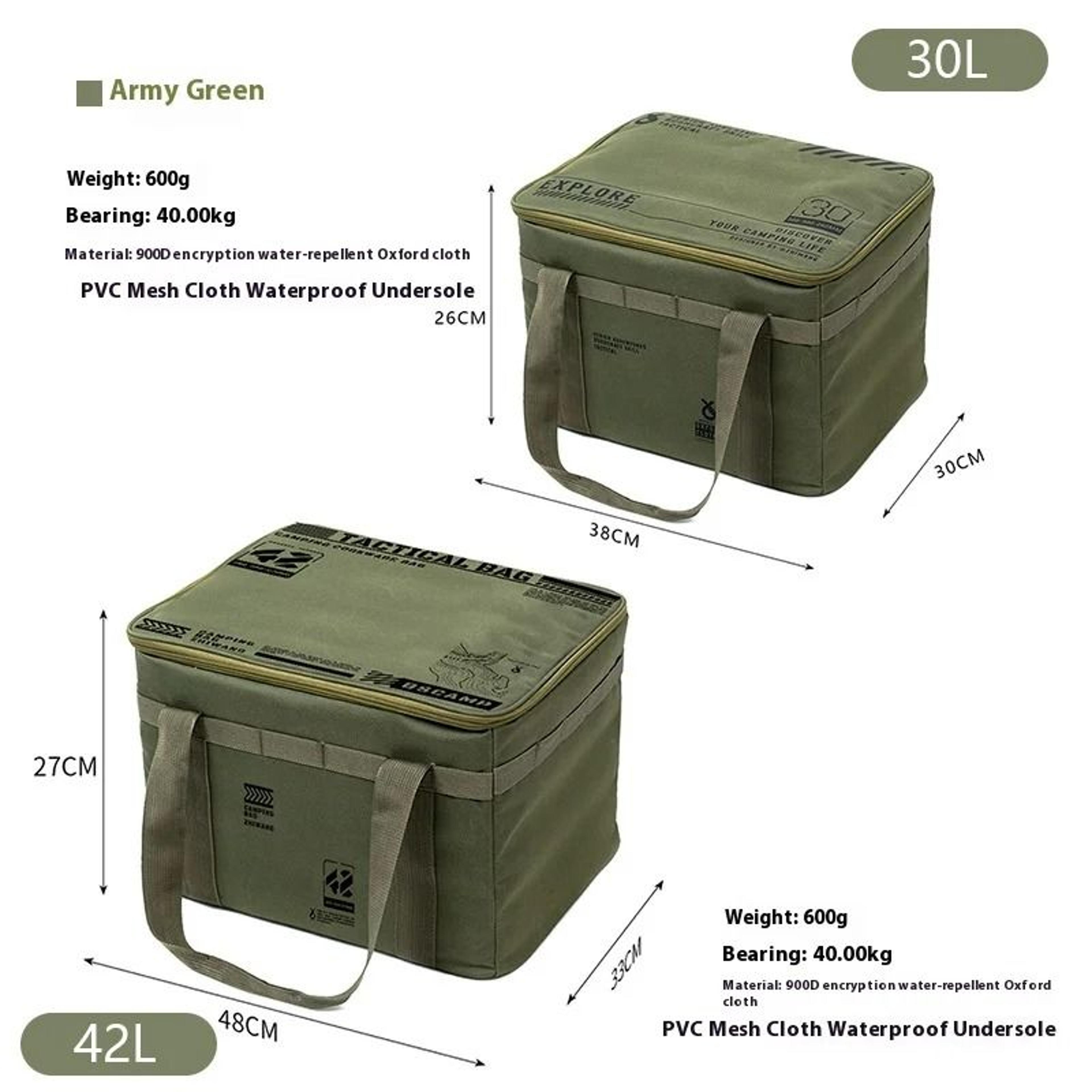 30 42L Camping Storage Bag Insulated Folding Box Tableware Handbag Tactical Picnic Organizer 11