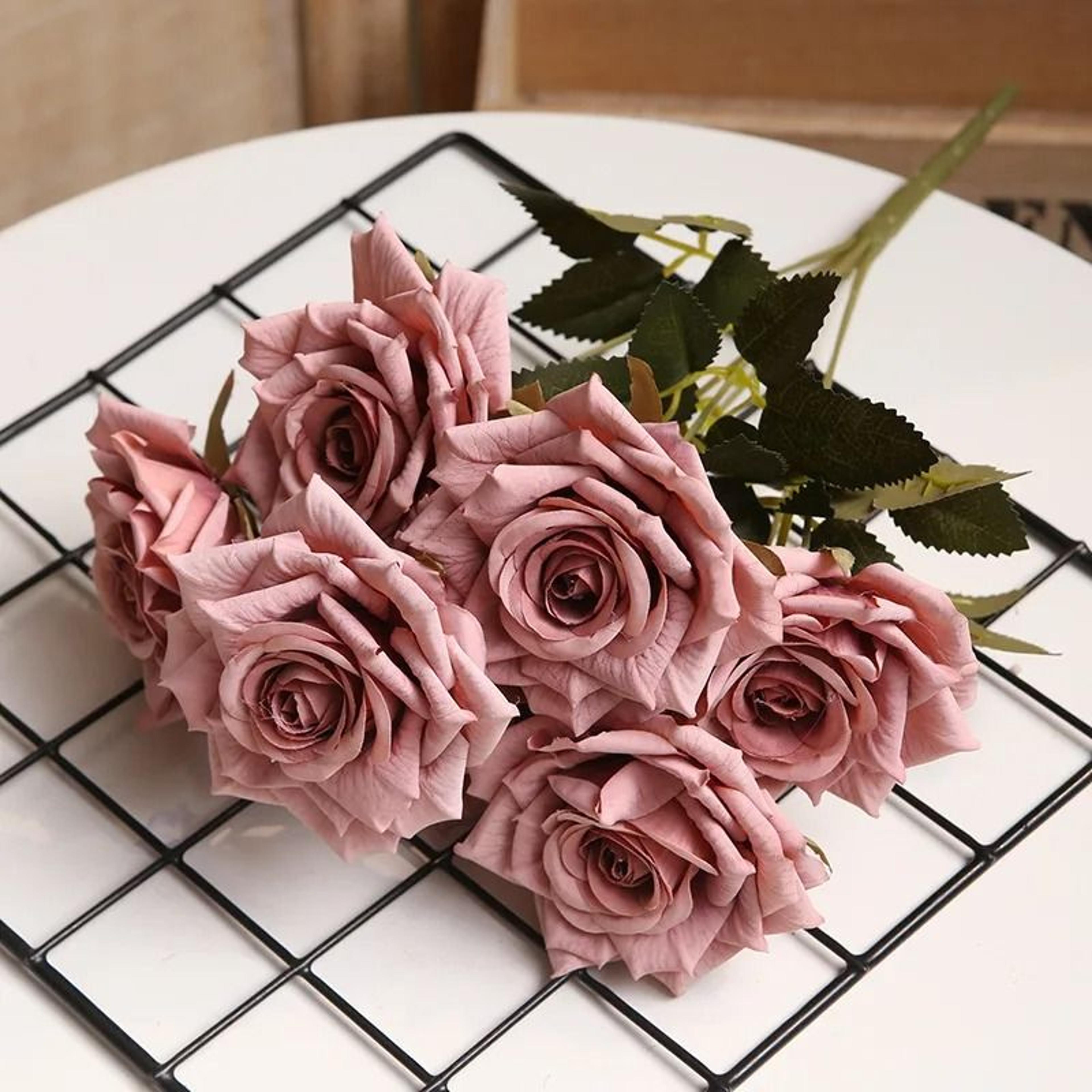 Artificial High End Silk Multi Layer Rose Bouquet Fake Pink Red Flower Decor 12