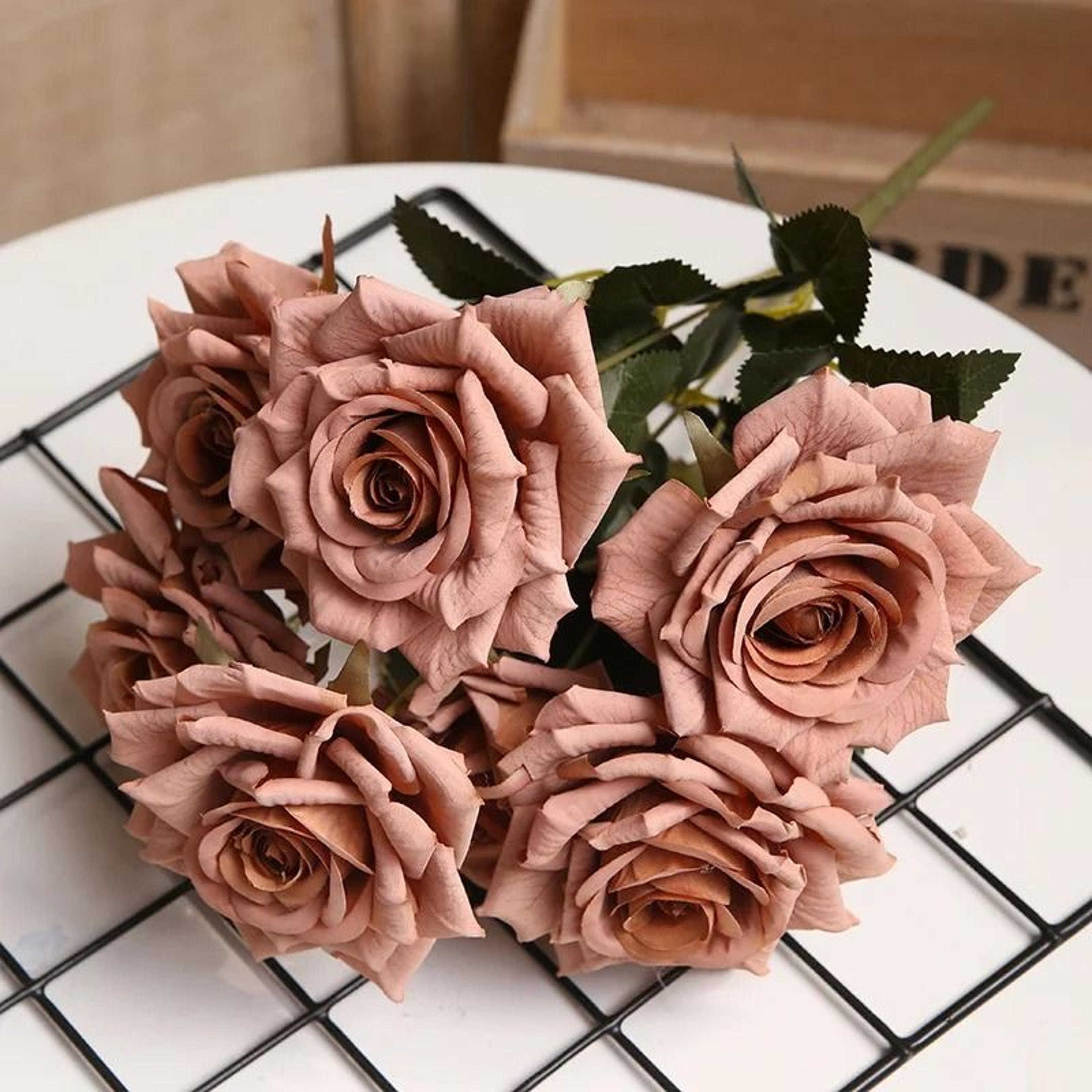 Artificial High End Silk Multi Layer Rose Bouquet Fake Pink Red Flower Decor 8
