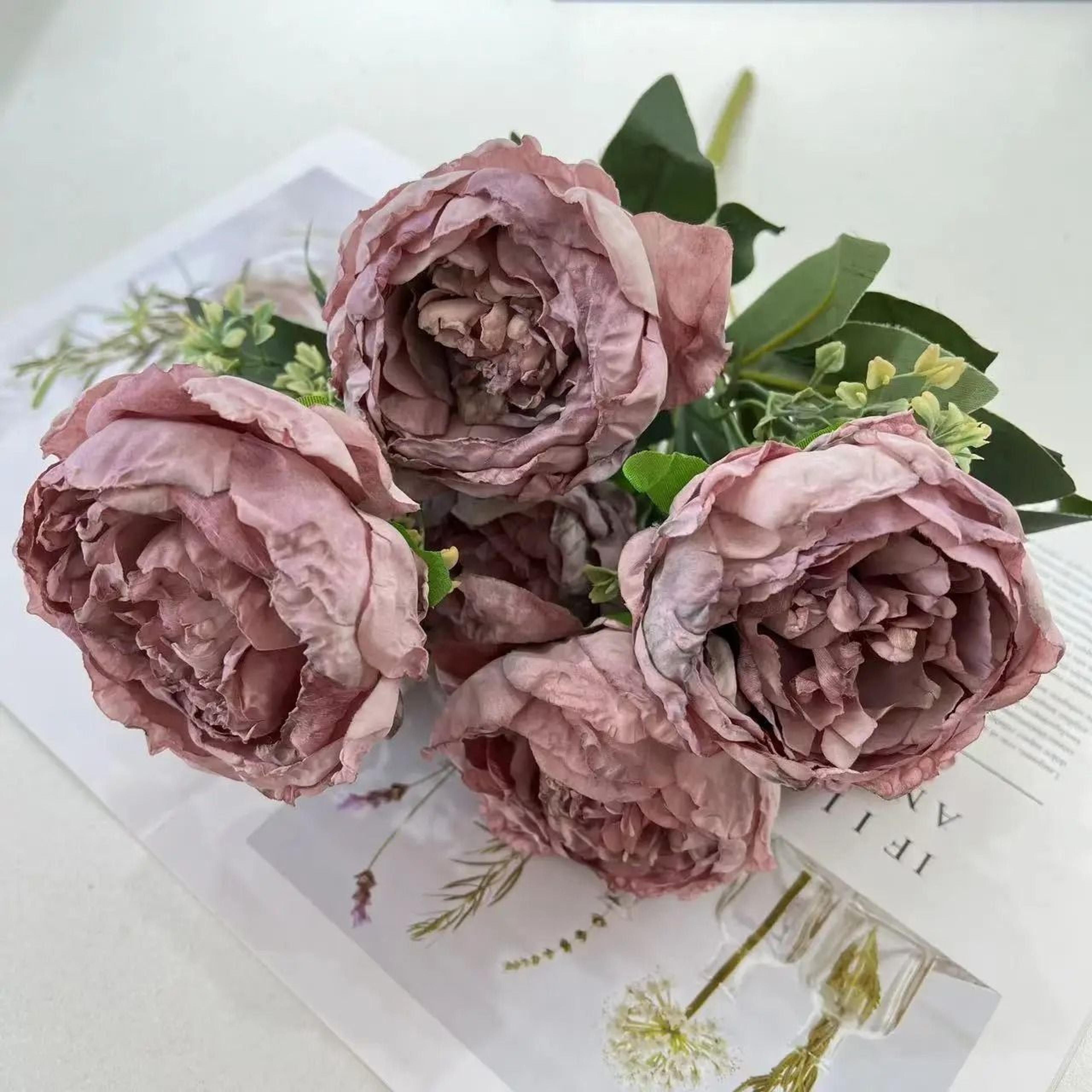 Artificial Burnt Edge Peony Bouquet Silk Fake Flower Home Decor 10