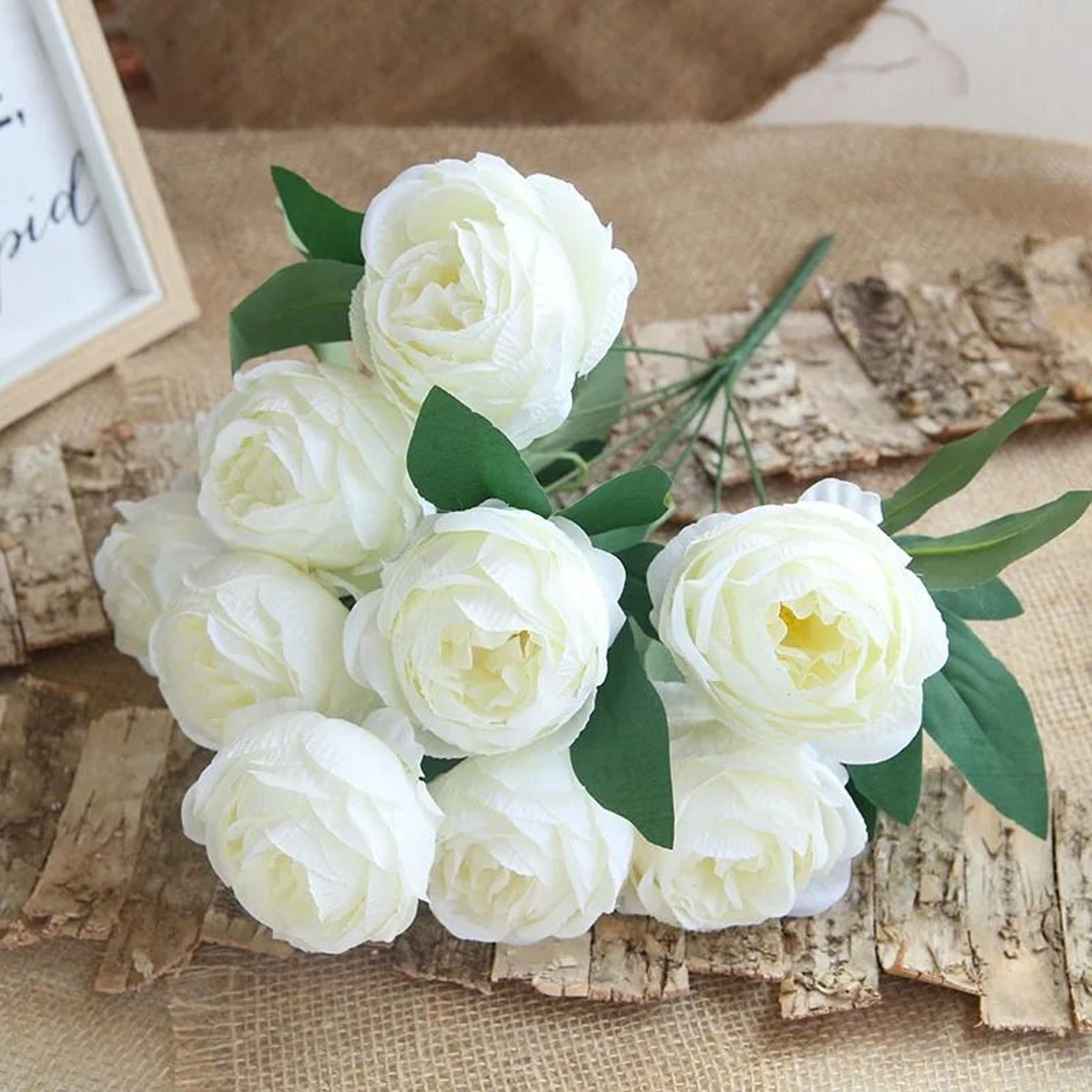 Artificial Silk Rose Bouquet 10 Heads Burgundy Fake Flower Decor 12