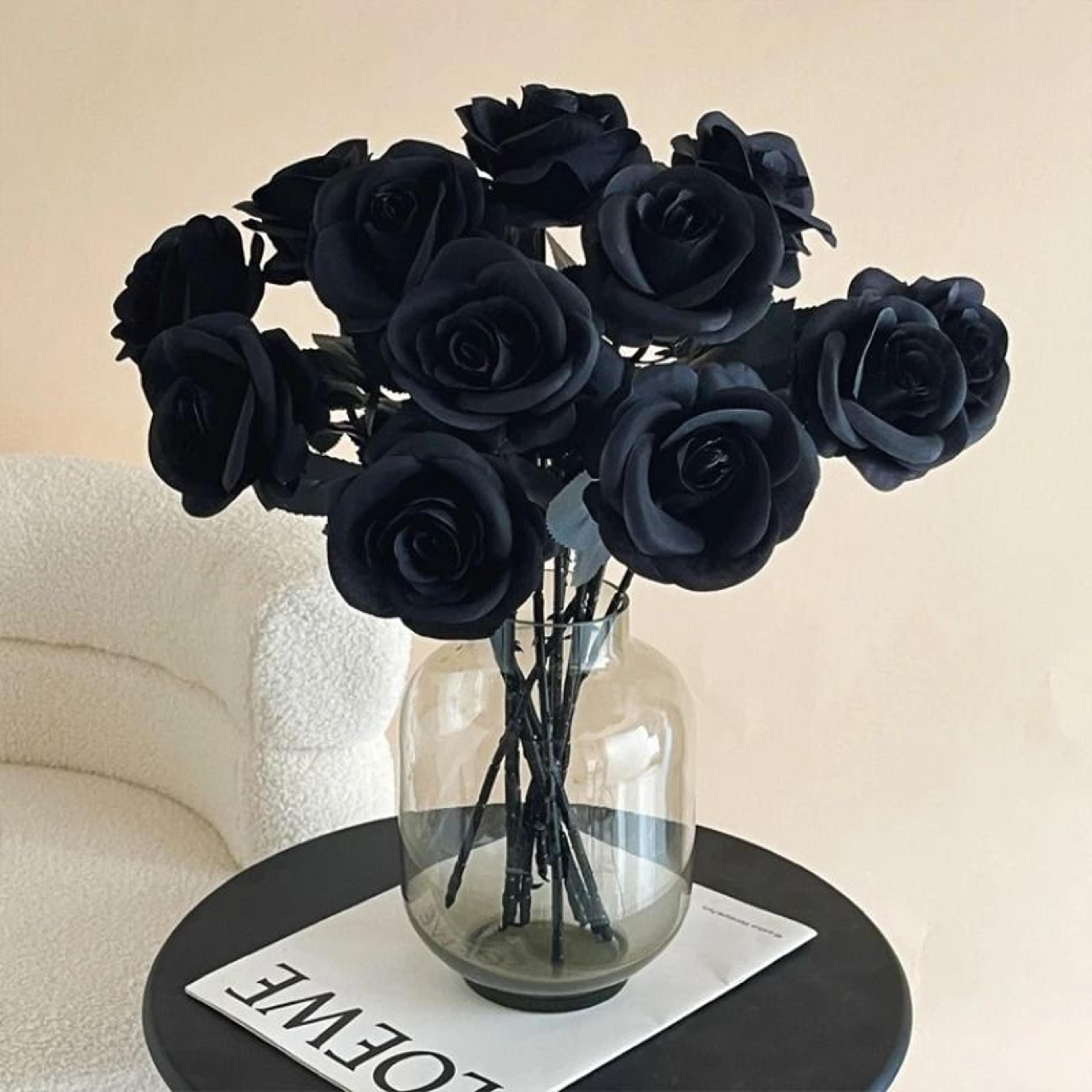 12 Piece Black Red White Artificial Silk Rose Branch Set Long Stem Decorative Flowers 2