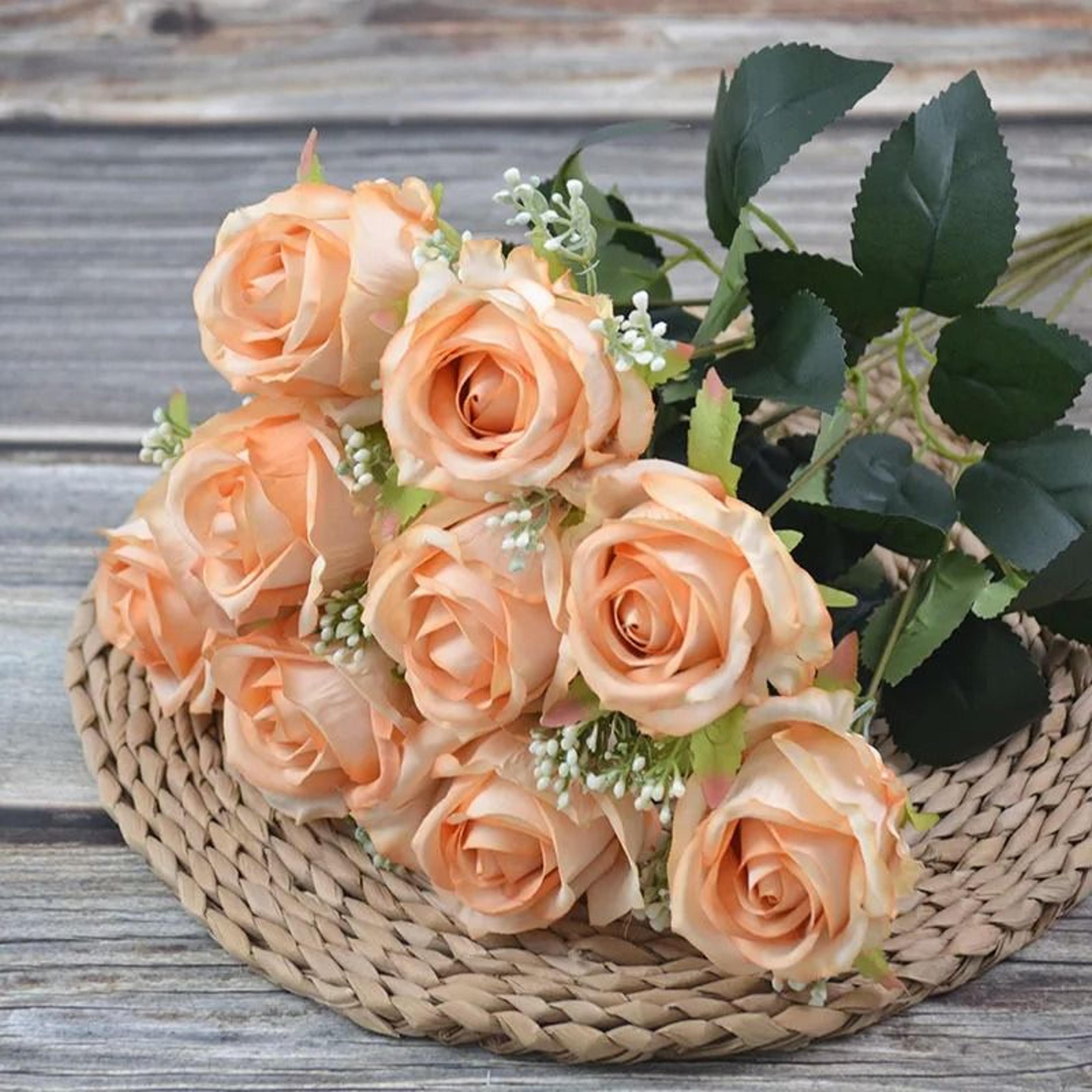 Autumn Color Artificial Silk Rose Bouquet Wedding Photography Home Decoration 5
