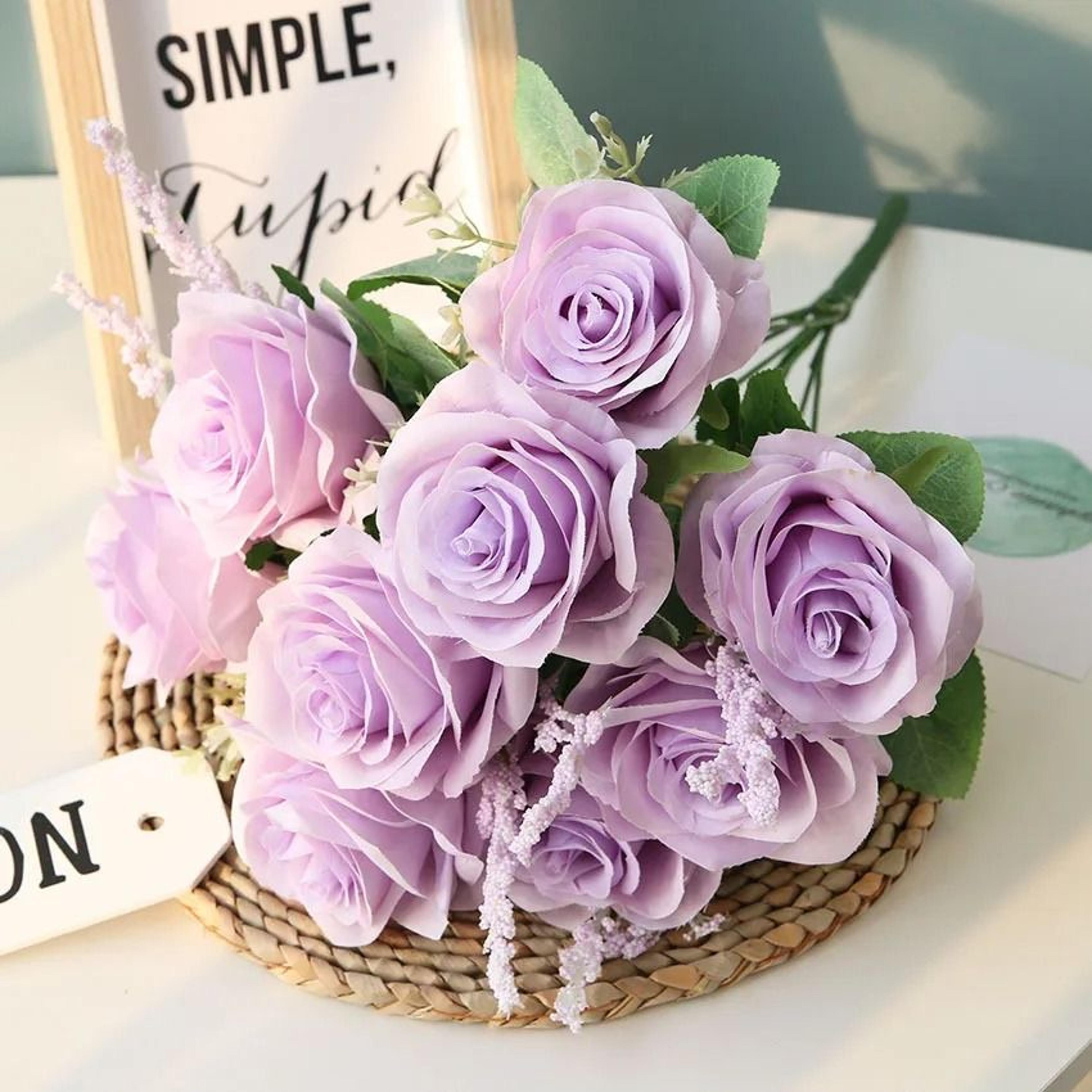 12 Piece Artificial Blue Silk Rose Bouquet Home Garden Wedding Decoration 3