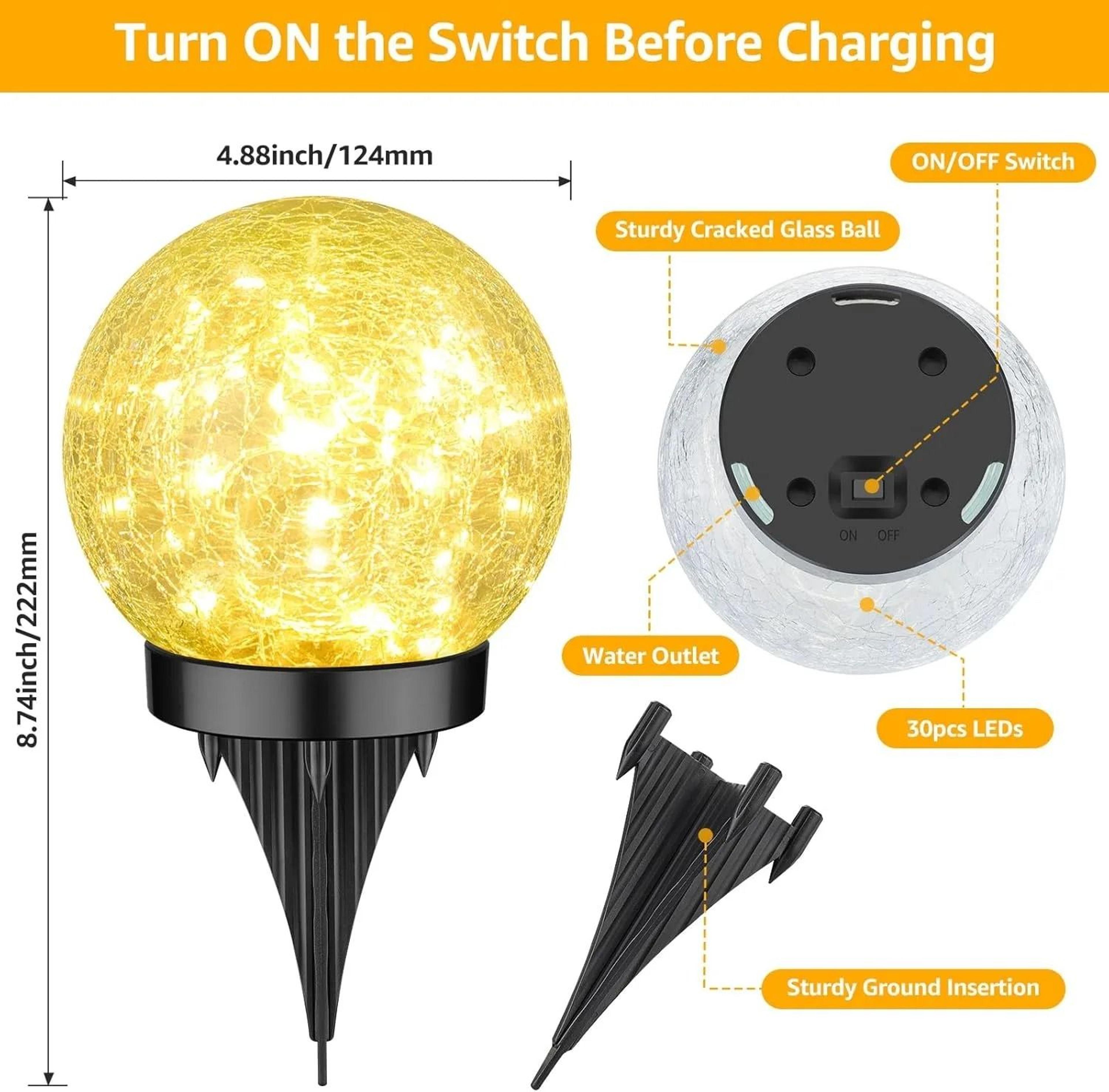Solar Cracked Ice Ball Light 4 Inch Weatherproof Garden Globe Light With Stake 3