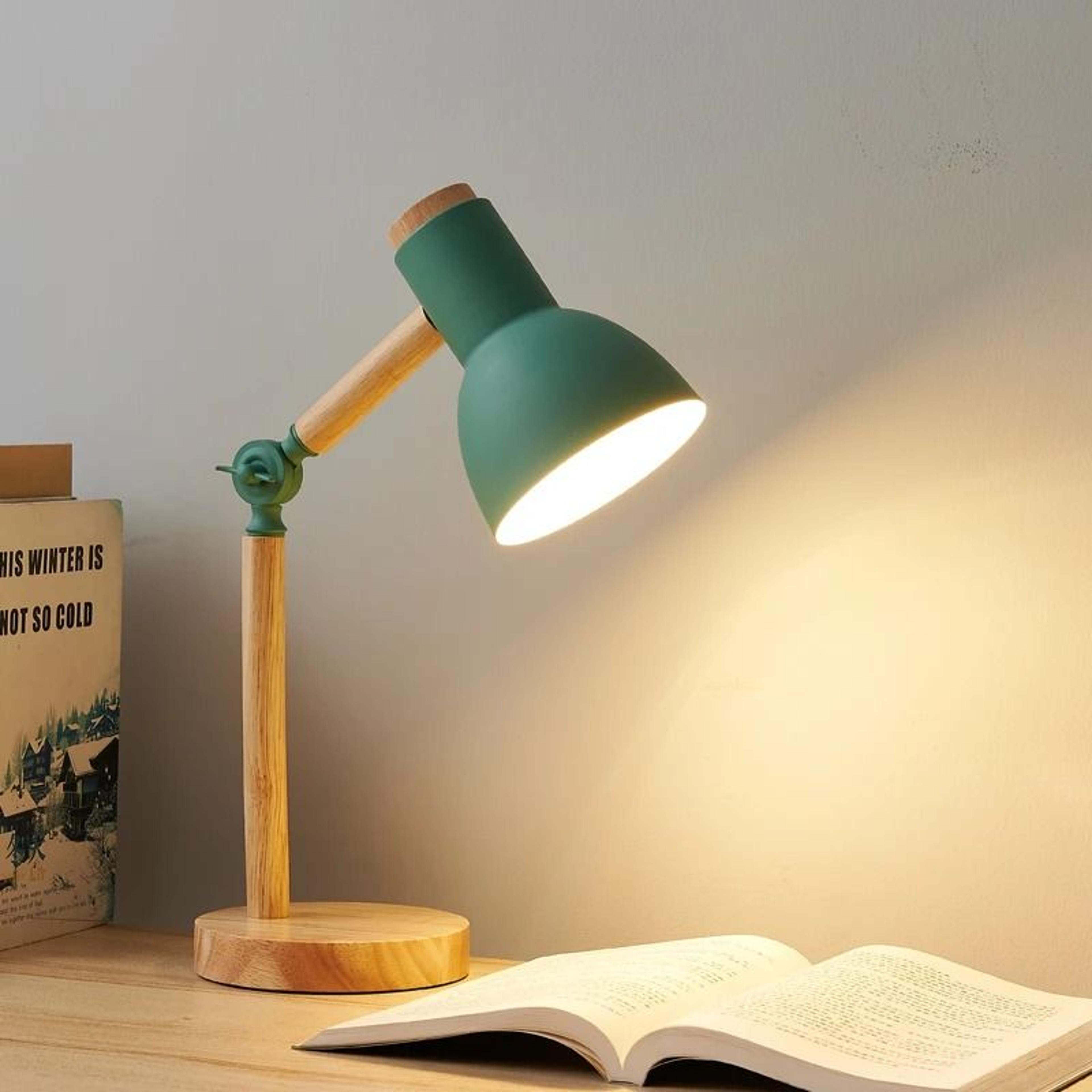 Creative Nordic Table Lamp Wooden Art LED Turn Head Simple Bedside Desk Light 6