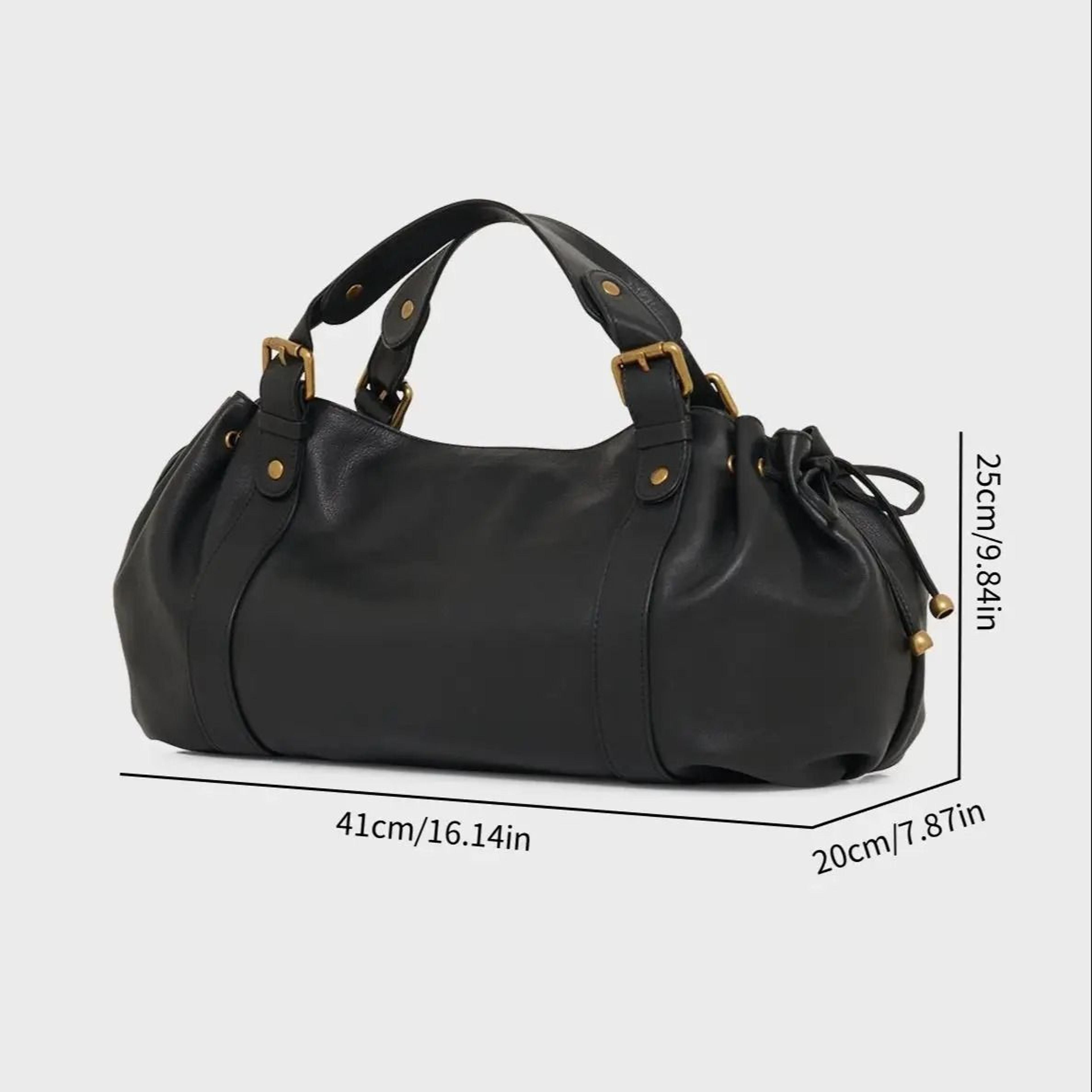 Womens Vintage Handbag Solid Color Tote Shoulder Bag Luxury Everyday Style 2