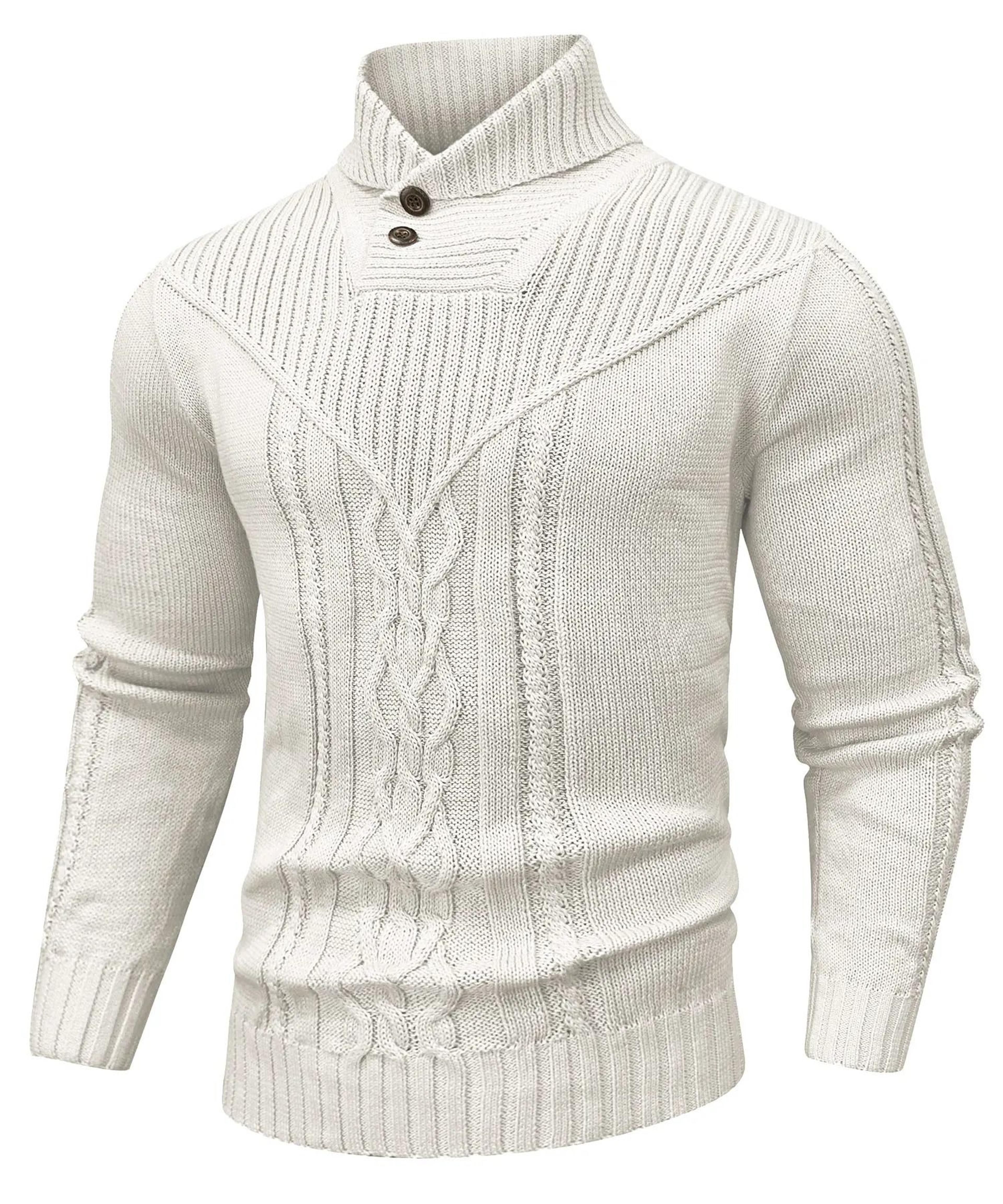Men Shawl Collar Cable Knit Pullover Sweater Fleece Woolen Solid Color 7