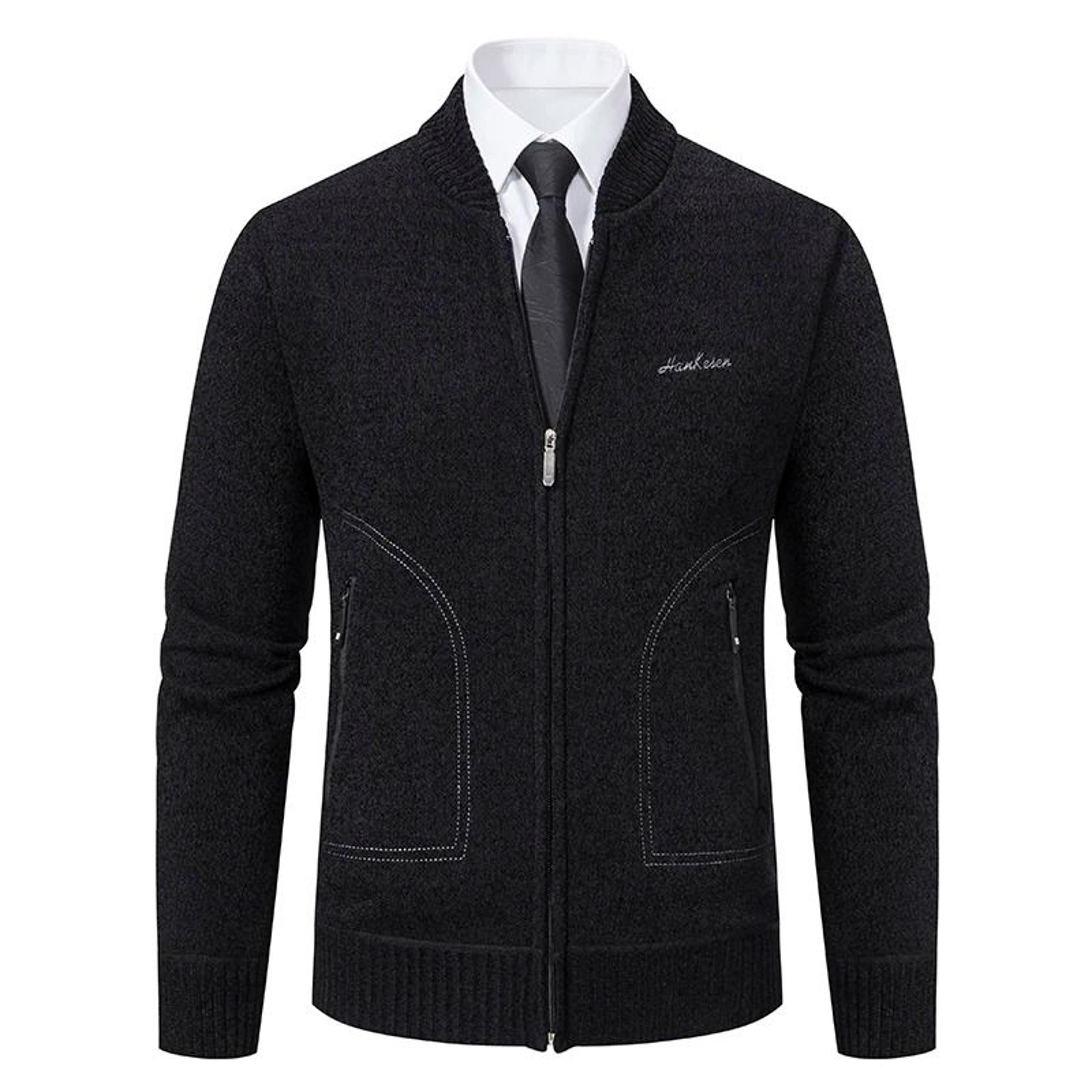 Men Stand Collar Thick Warm Cardigan Sweater Winter Casual Coat 14