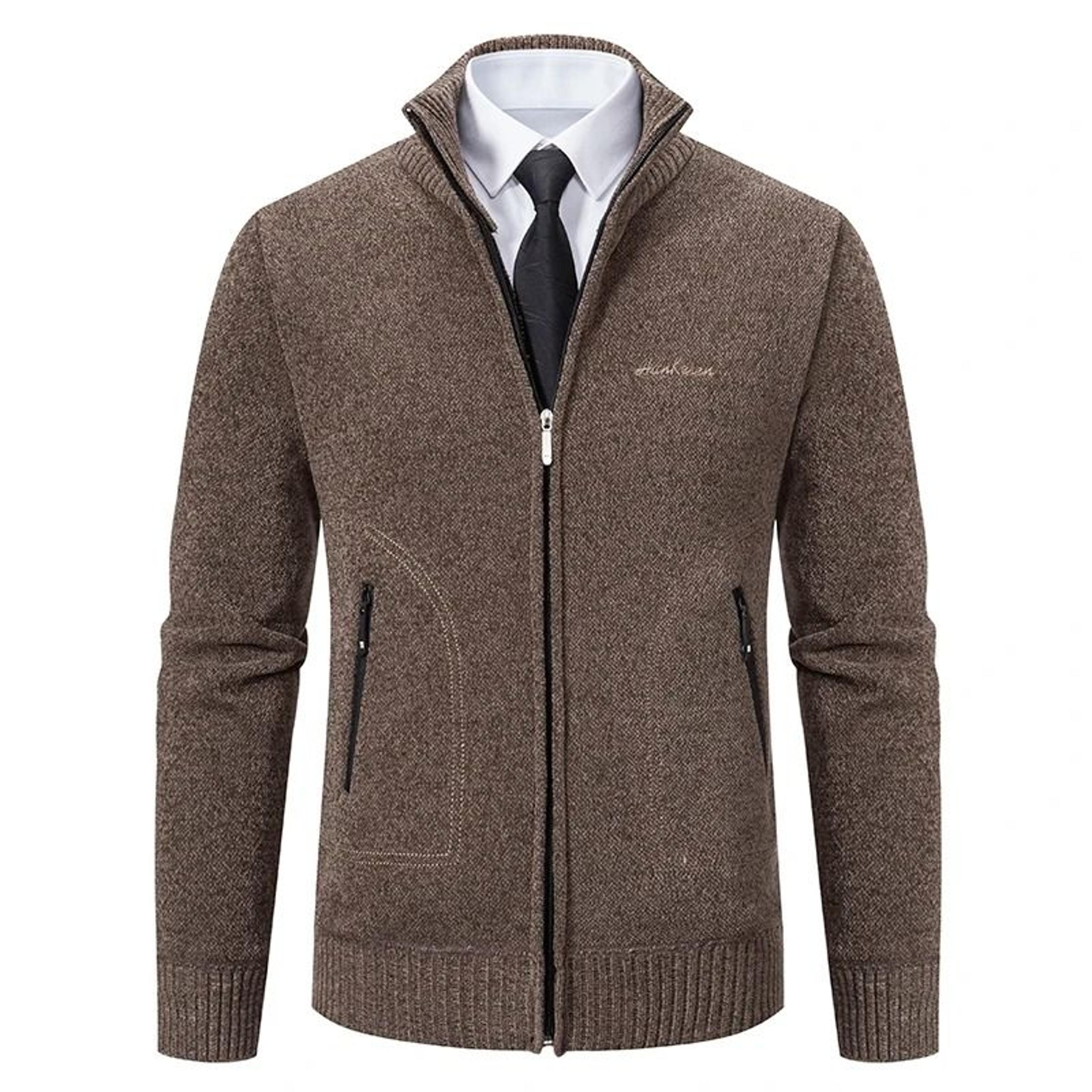 Men Stand Collar Thick Warm Cardigan Sweater Winter Casual Coat 8