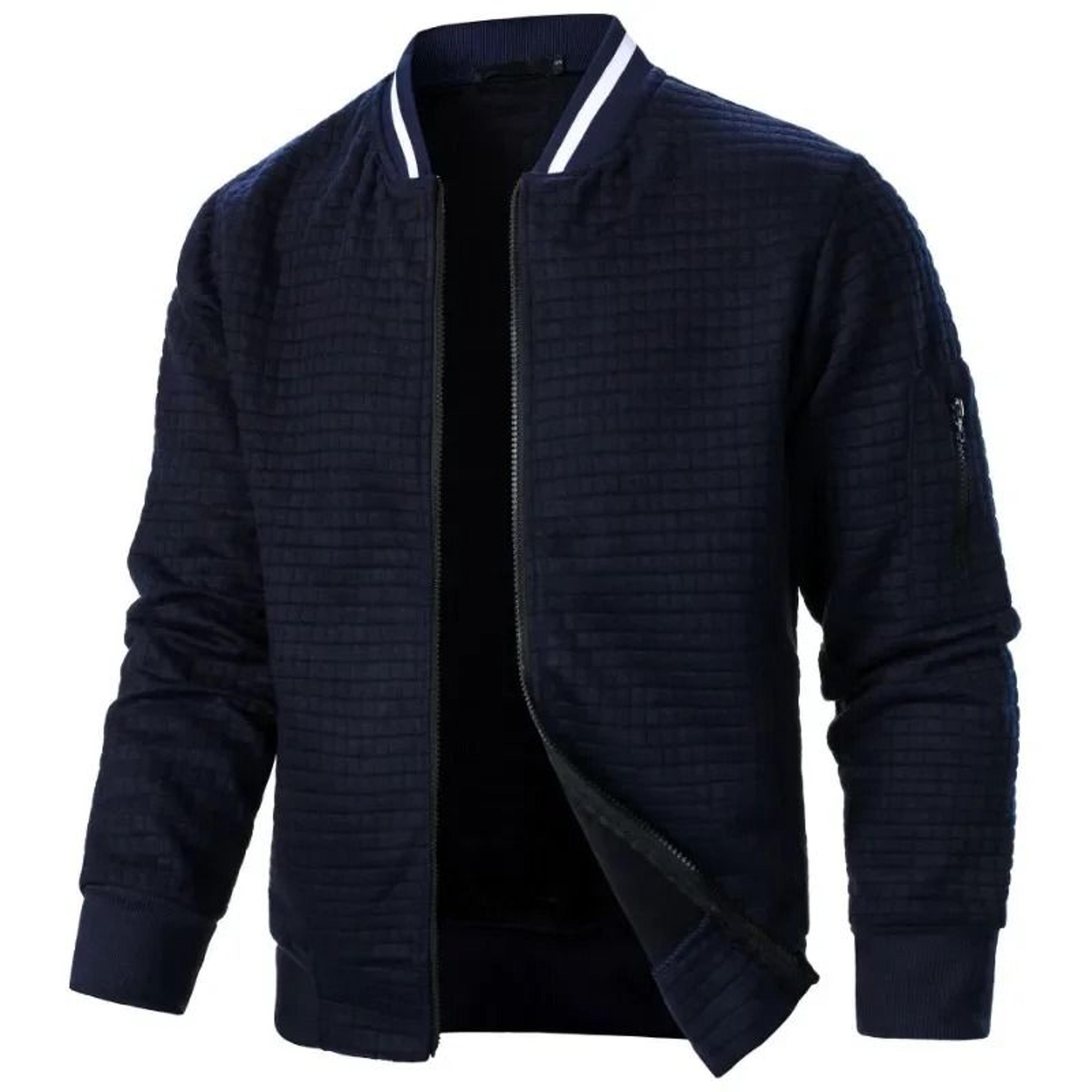 Men Long Sleeve Zipper Jacket Stand Collar Solid Color Baseball Sweatshirt 4