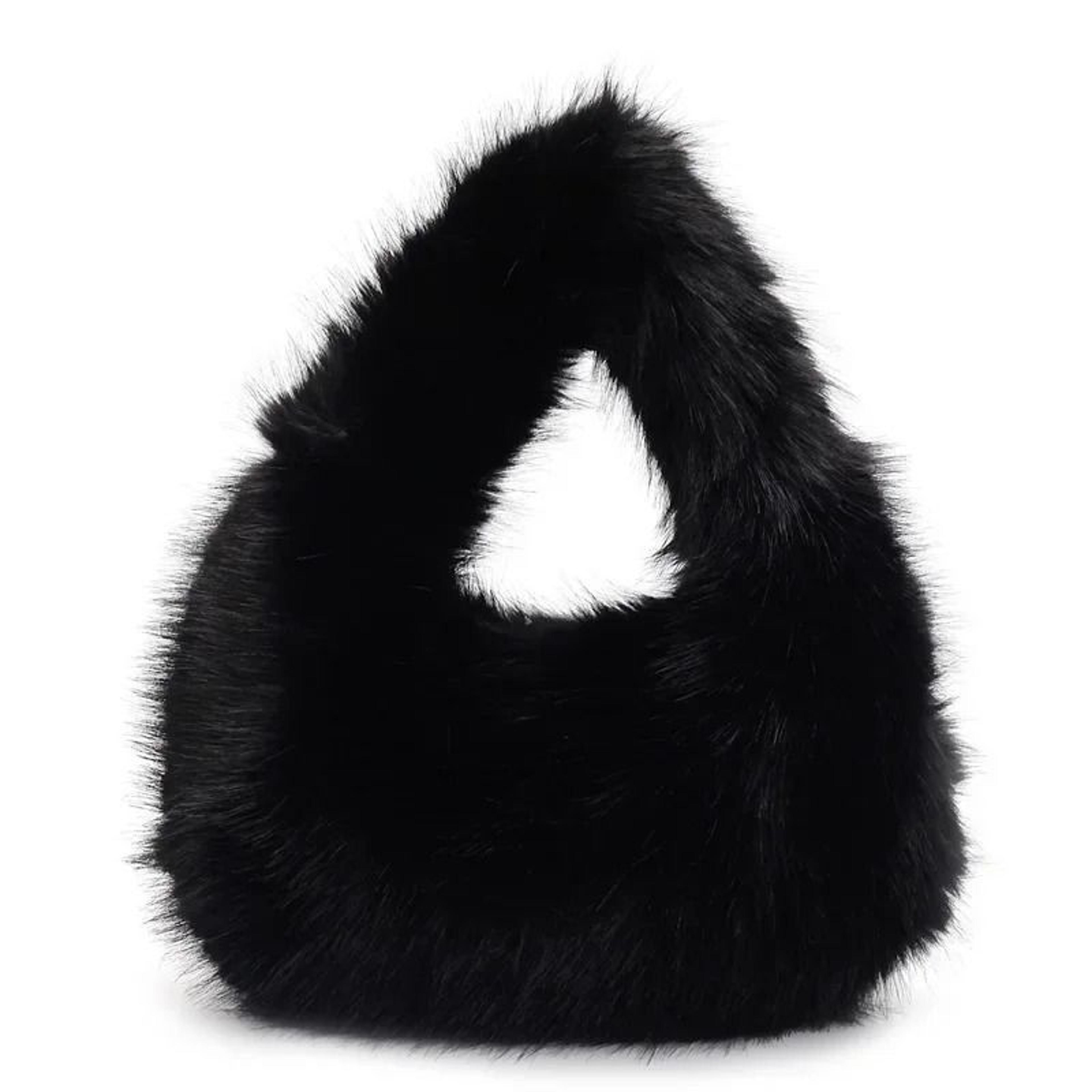 Solid Color Faux Fur Bag For Women Winter Soft Plush Handbag Tote 7