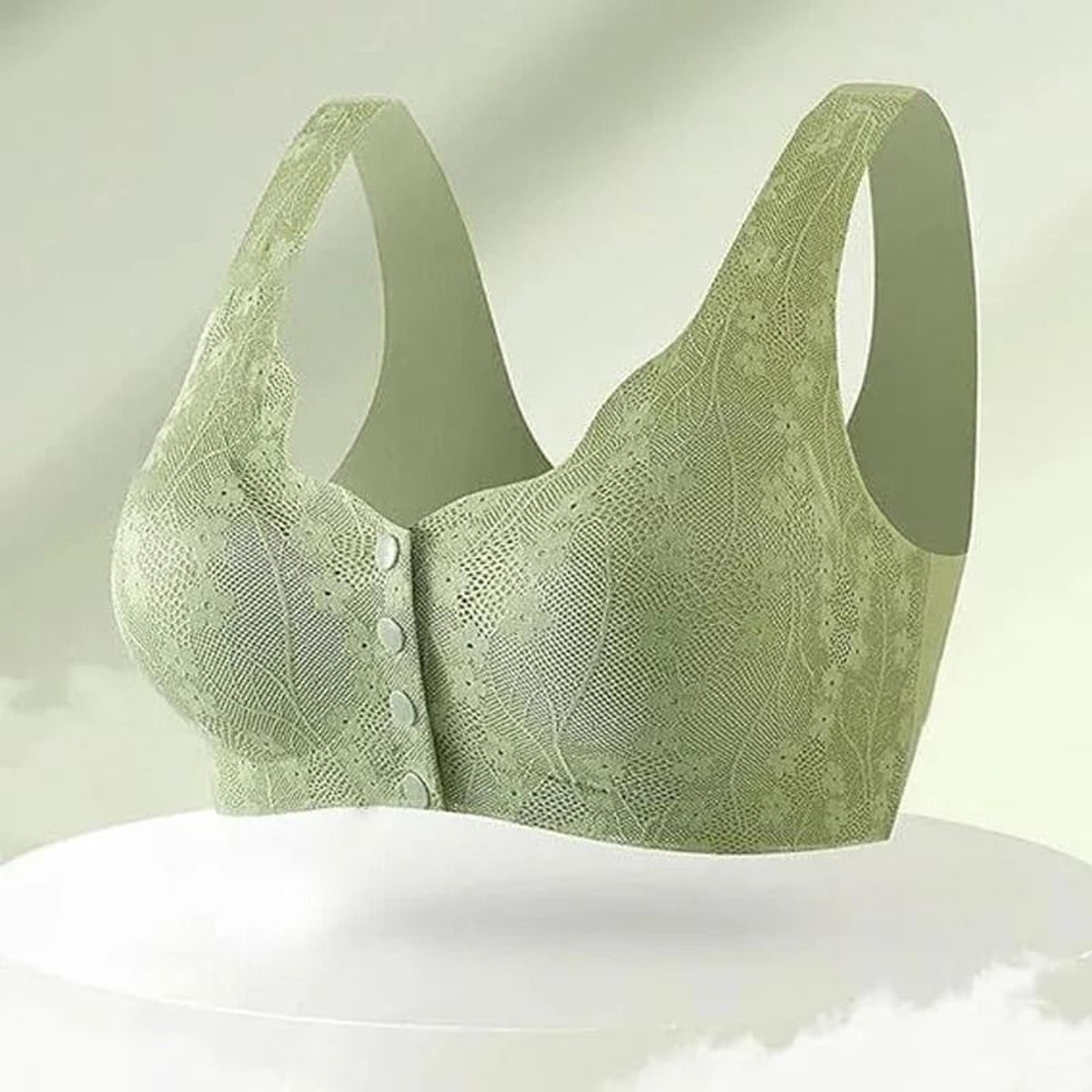 Soft Cup Front Button Bra Breathable Wireless Tank Top Lace Large Size Bra 2