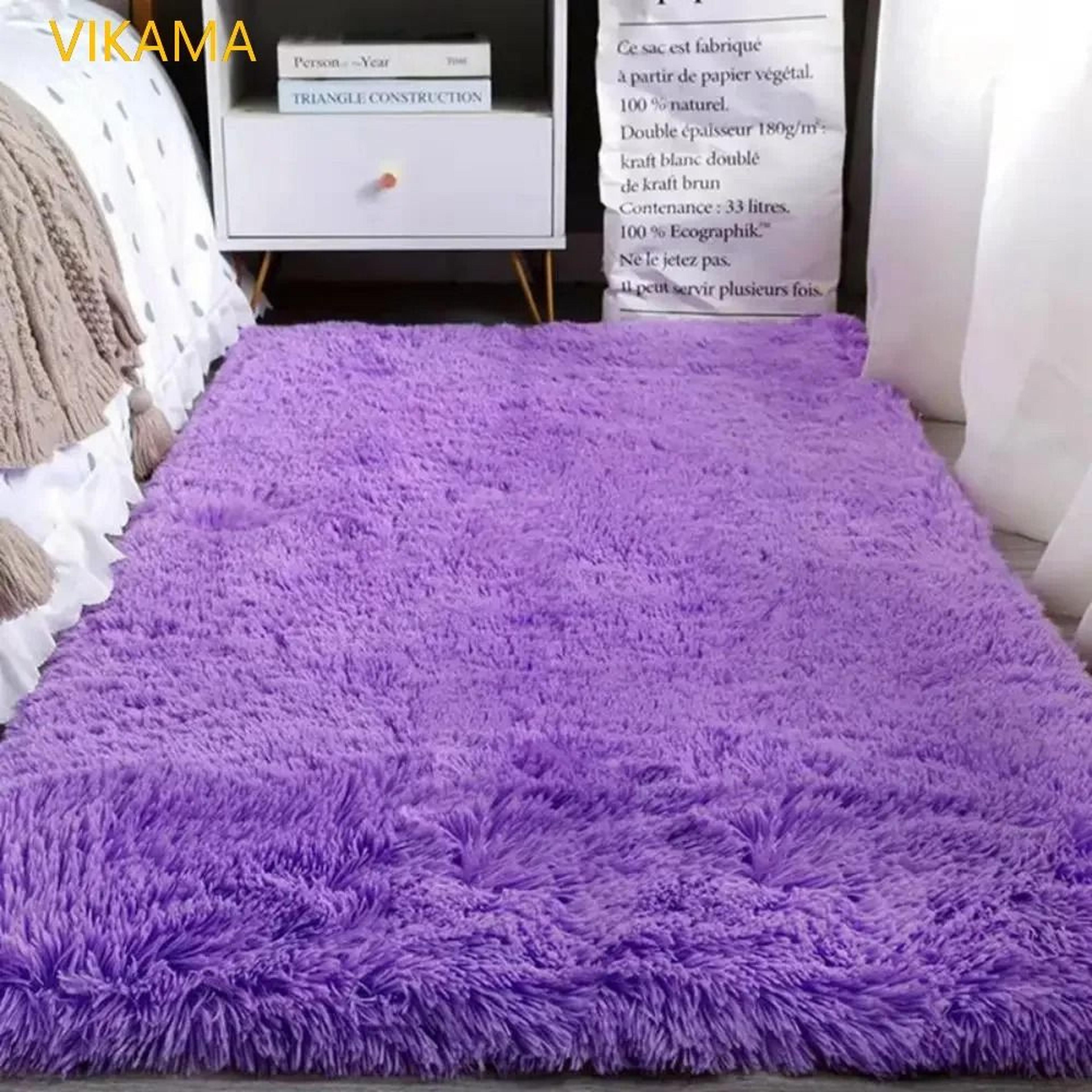 VIKAMA Silk Wool Solid Colour Rug Luxury Soft Non Slip Washable Mat For Living Room Bedroom 2