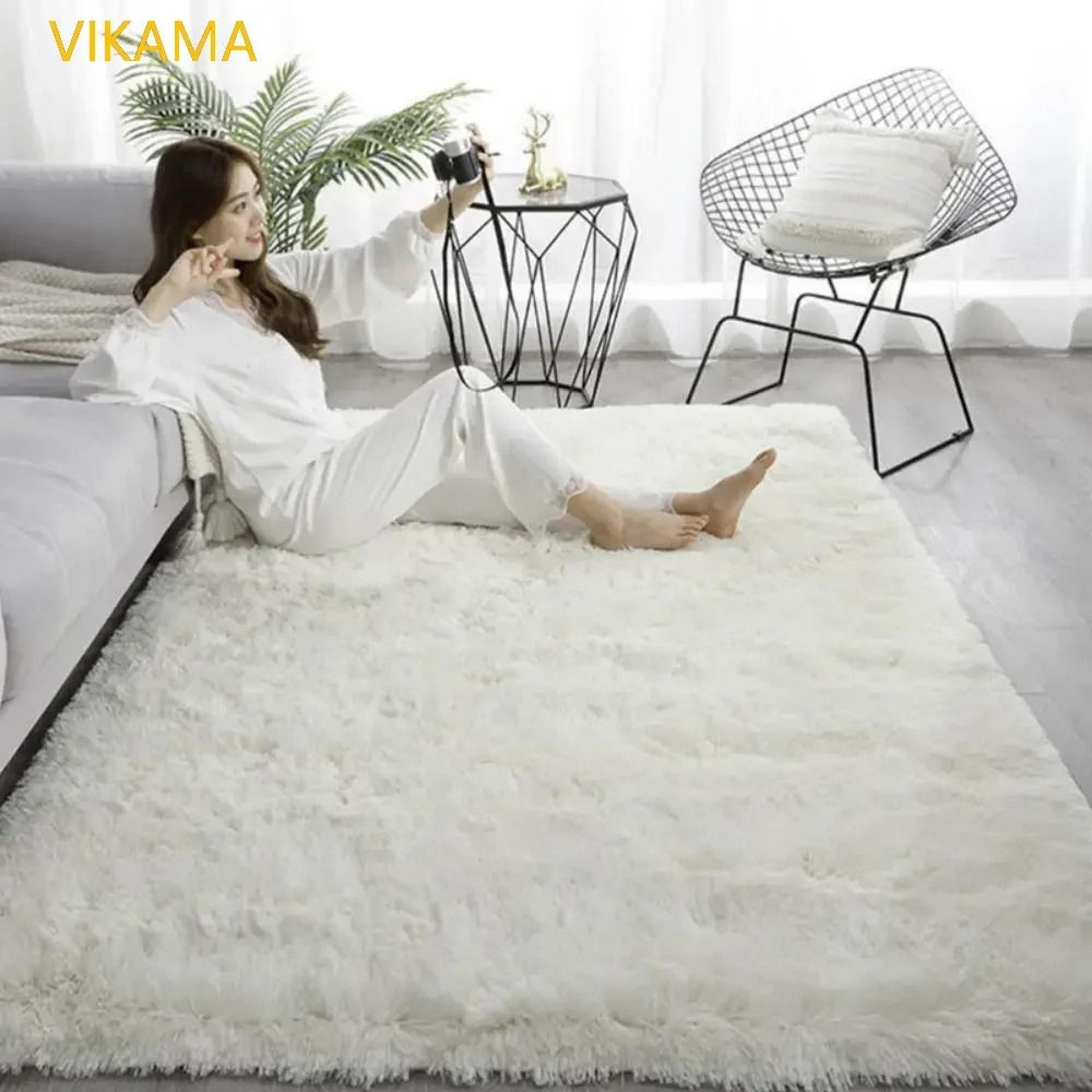 VIKAMA Silk Wool Solid Colour Rug Luxury Soft Non Slip Washable Mat For Living Room Bedroom 4