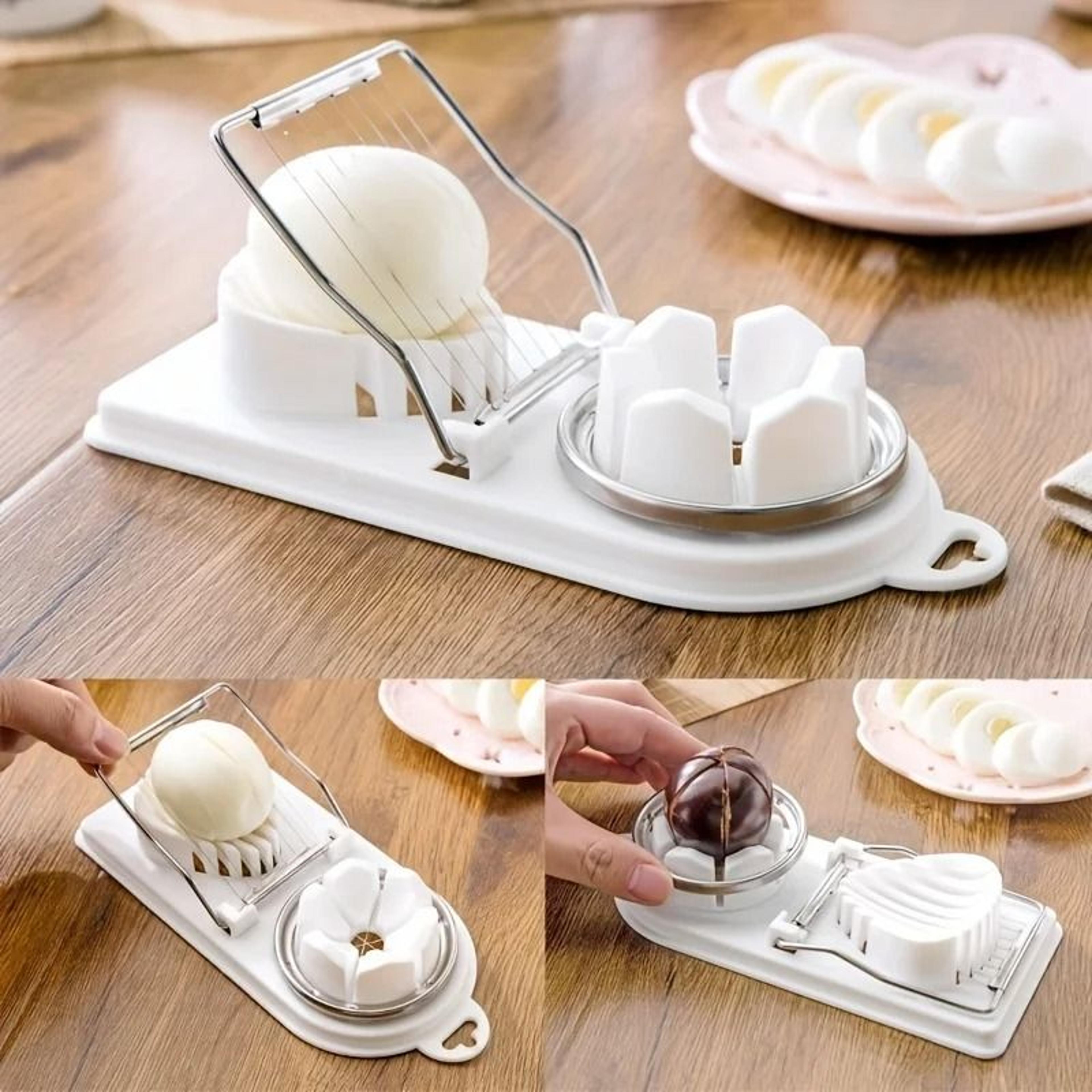 Multifunctional Egg Slicer Stainless Steel Two In One Egg Cutter Kitchen Gadget 4