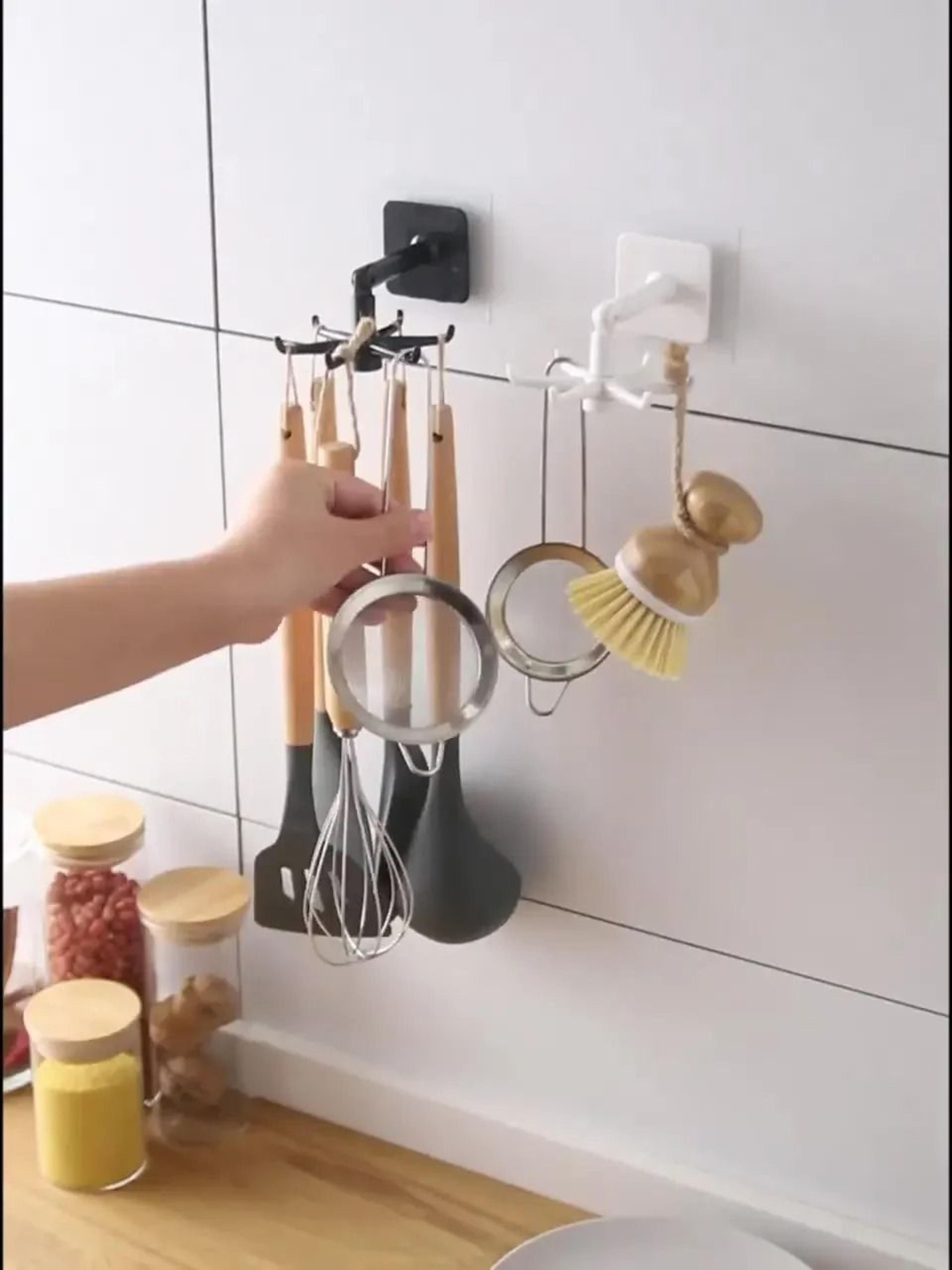 Kitchen Organizer Swivel Hooks Hole Free Multifunctional Rotatable Hooks 0