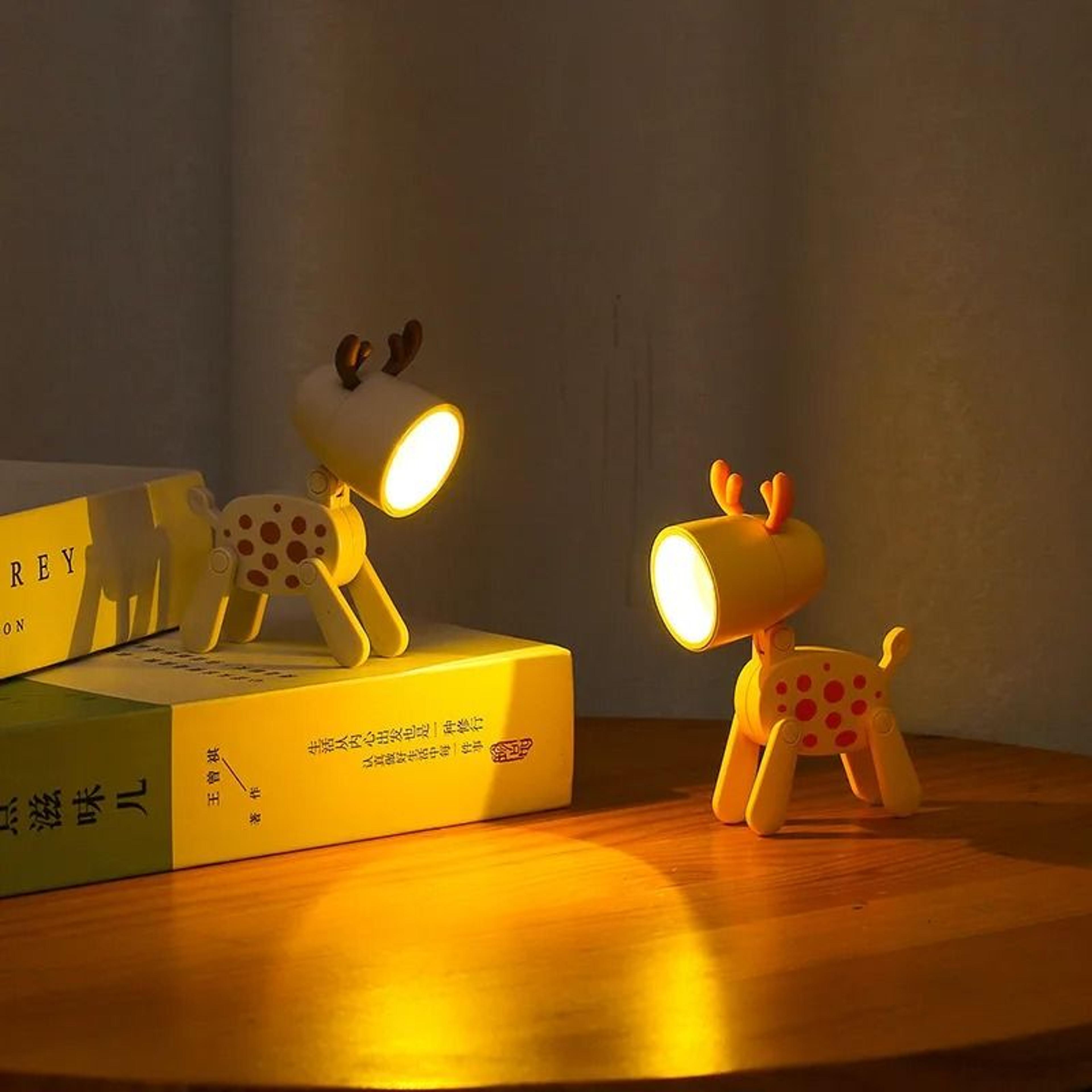 Mini LED Night Light Folding Desk Lamp Cartoon Pet Dog Deer Shape 3
