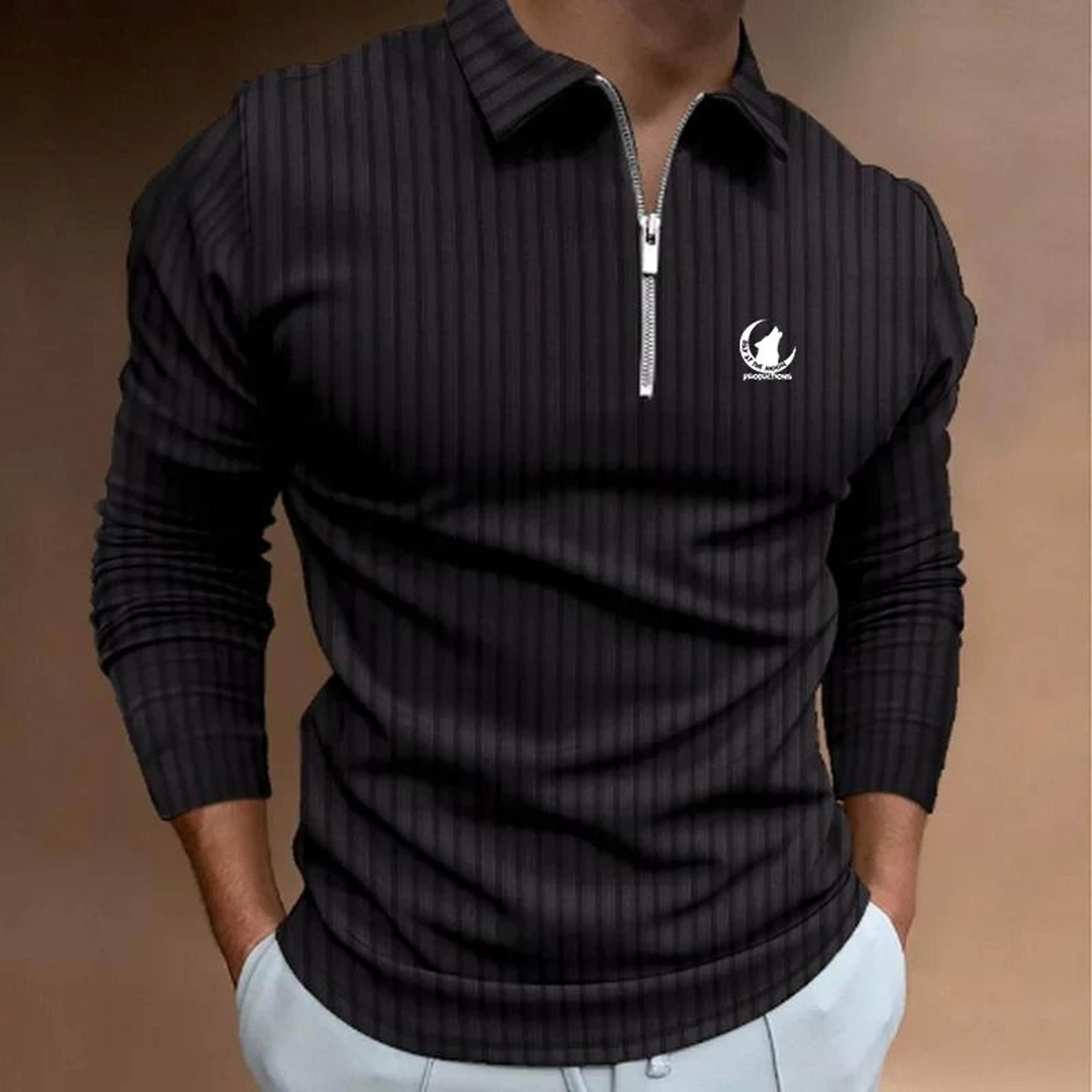 Long Sleeve Zipper Stripe Polo Shirt For Men 6