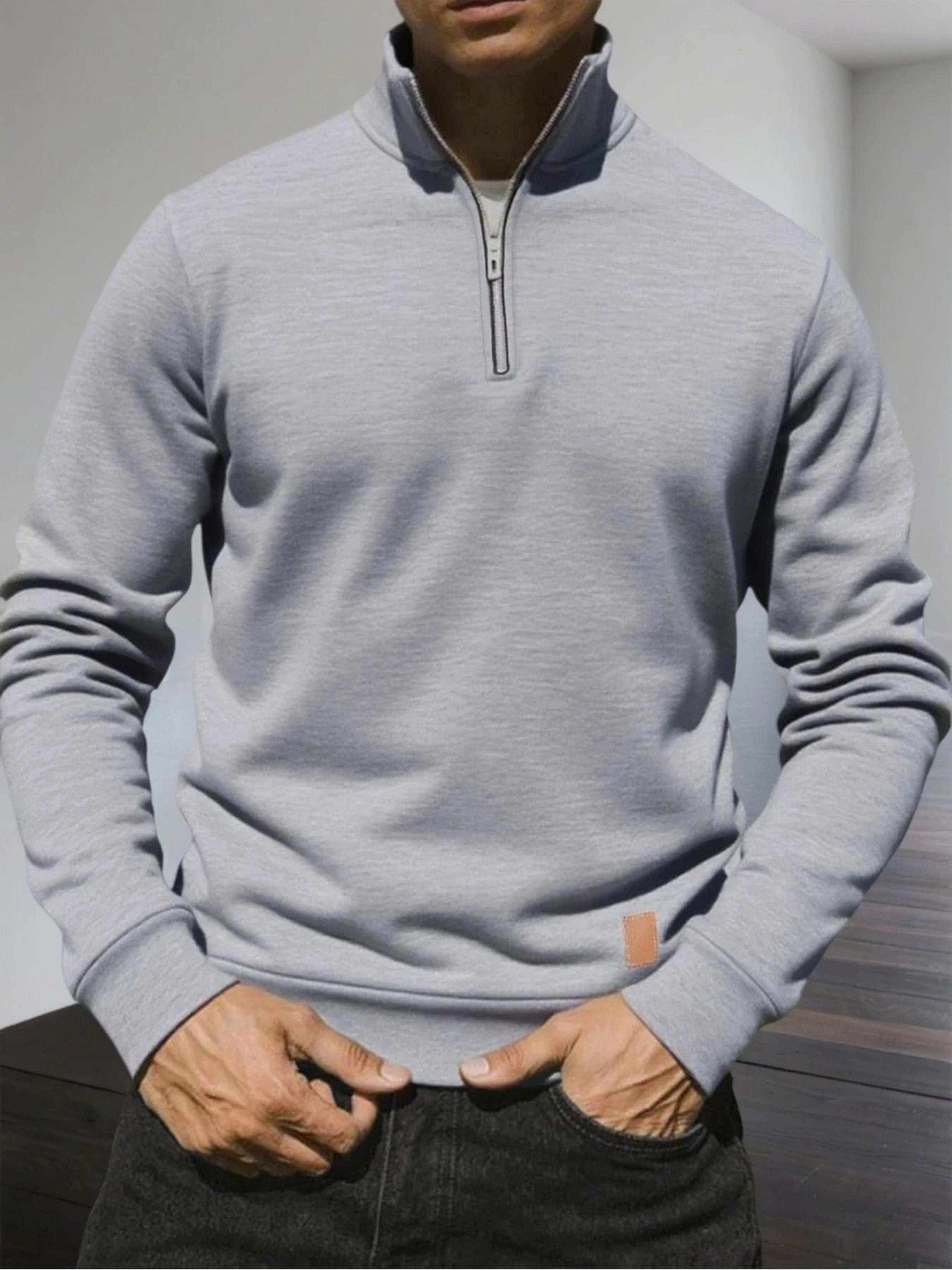 Half Zipper Sweatshirt Long Sleeve Solid Color Pullover For Men 2