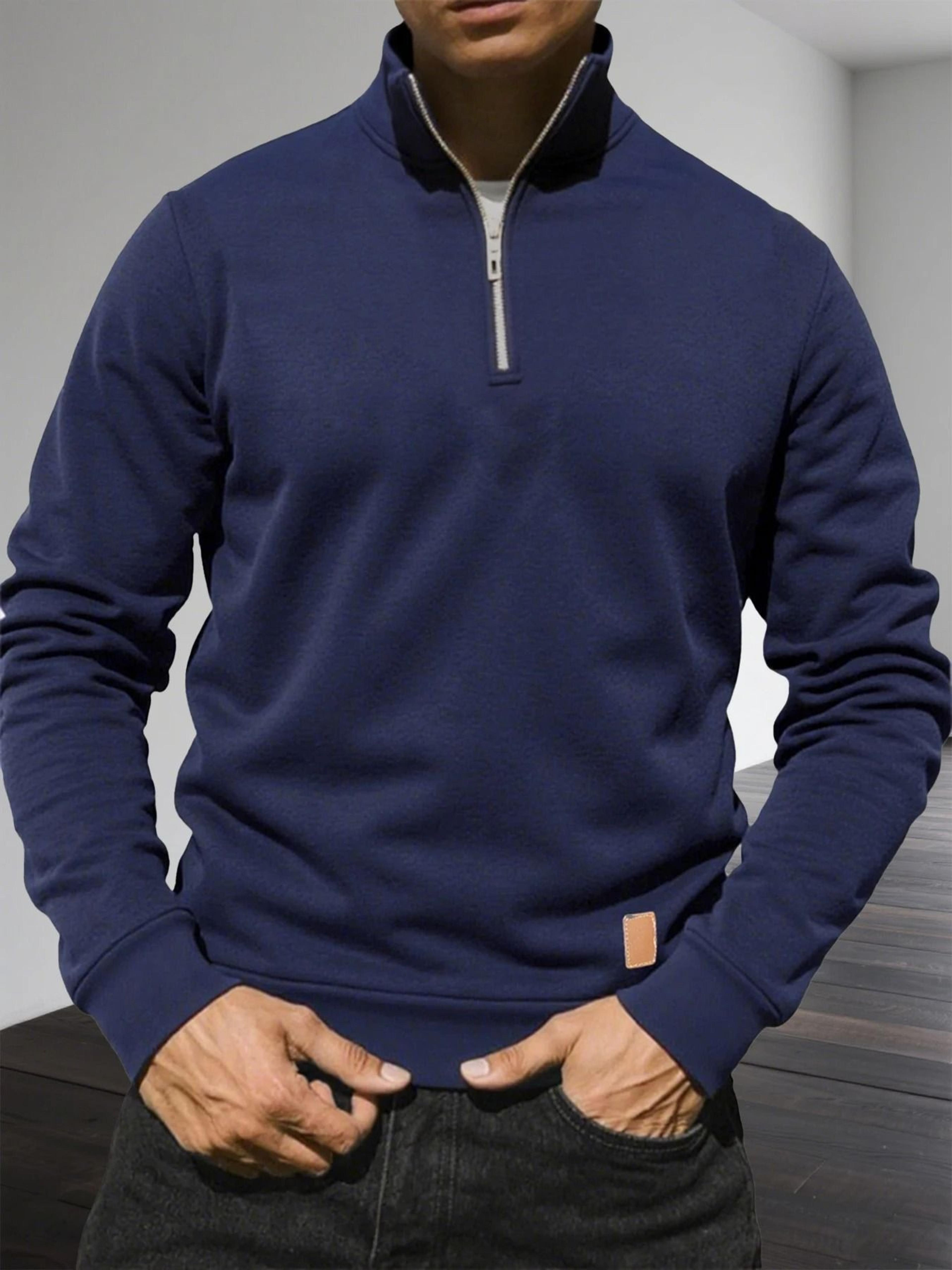 Half Zipper Sweatshirt Long Sleeve Solid Color Pullover For Men 3