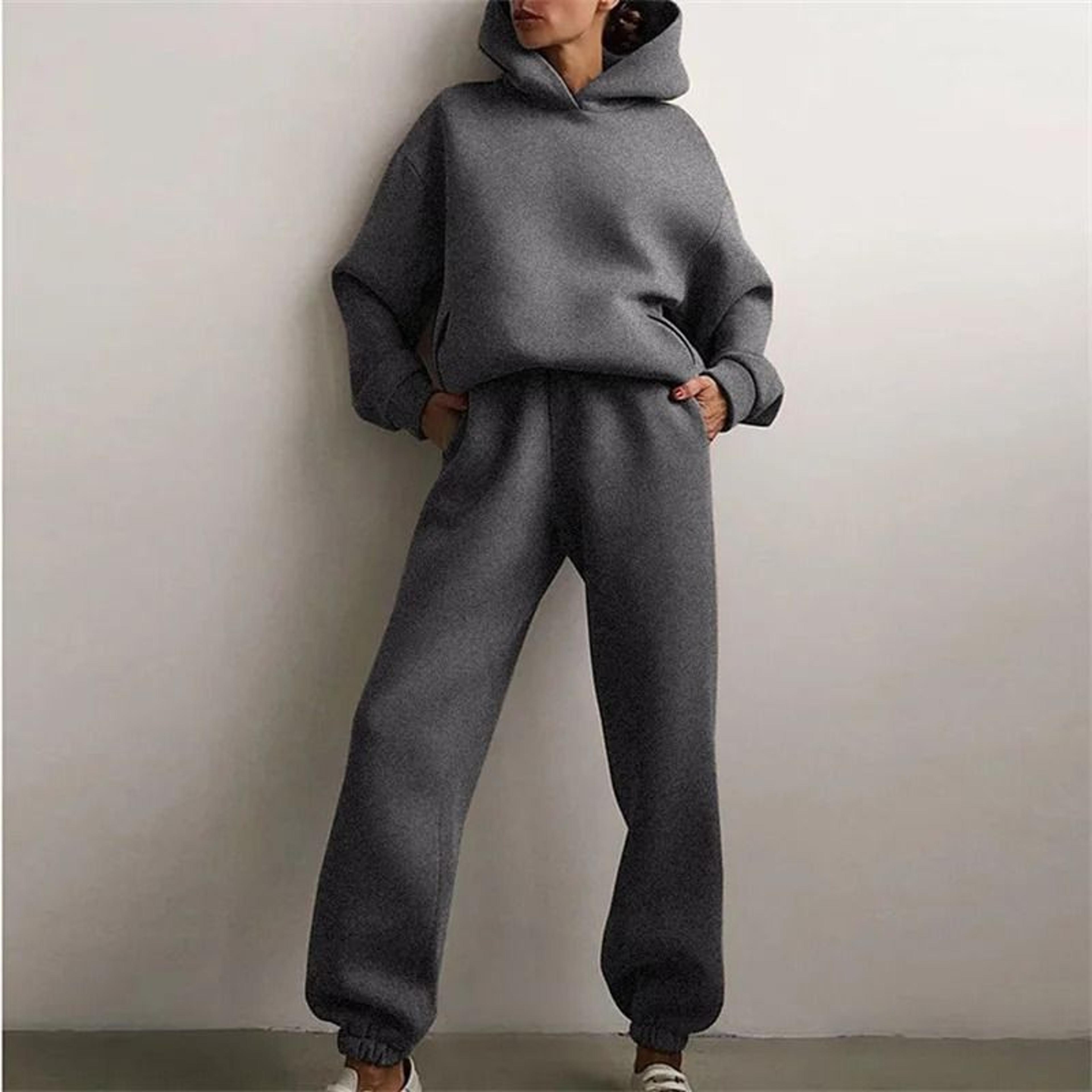 Women Tracksuit Two Piece Set Hooded Sweatshirt And Long Pant 1