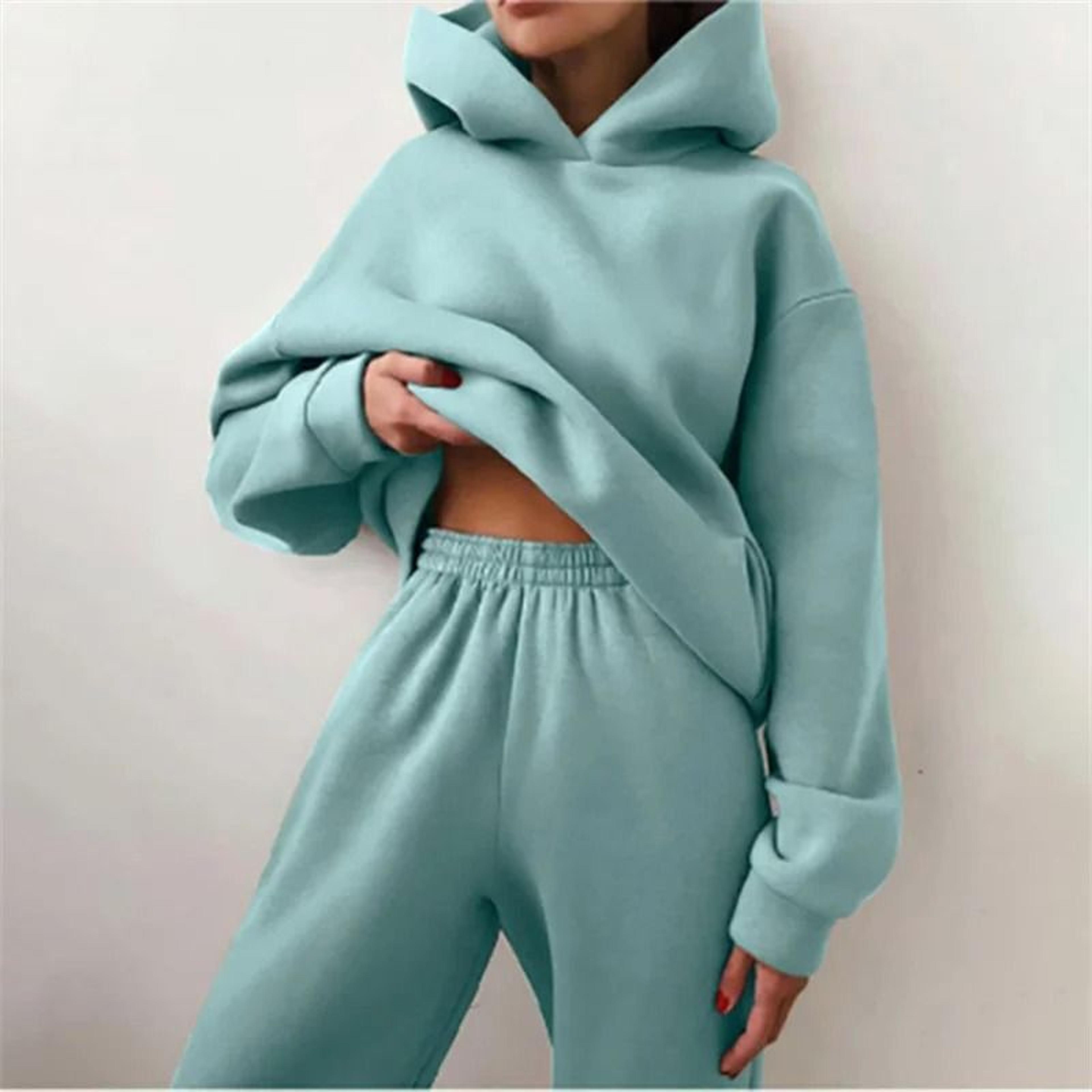 Women Tracksuit Two Piece Set Hooded Sweatshirt And Long Pant 4