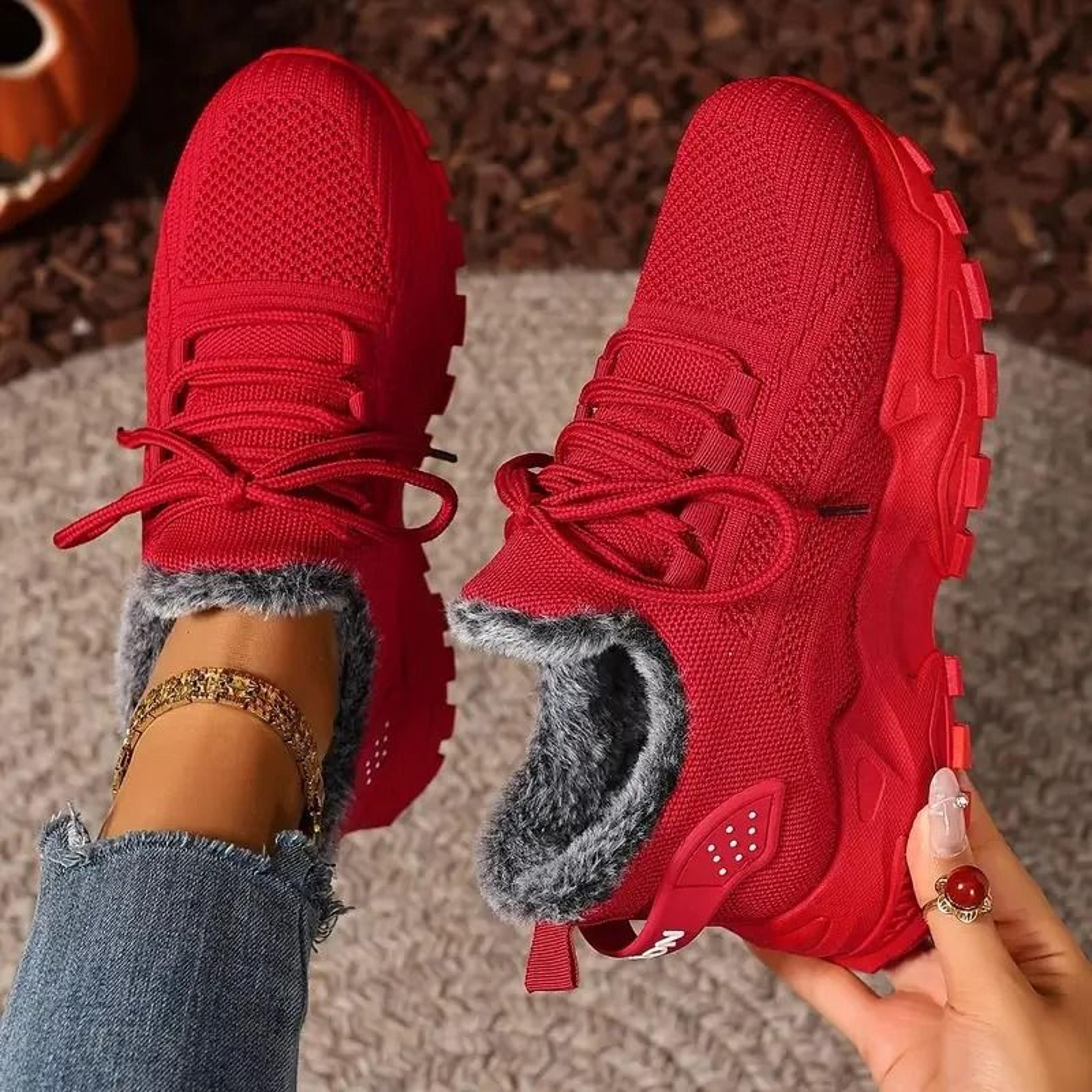 Women Winter Fur Lined Sneakers For Casual Streetwear 0